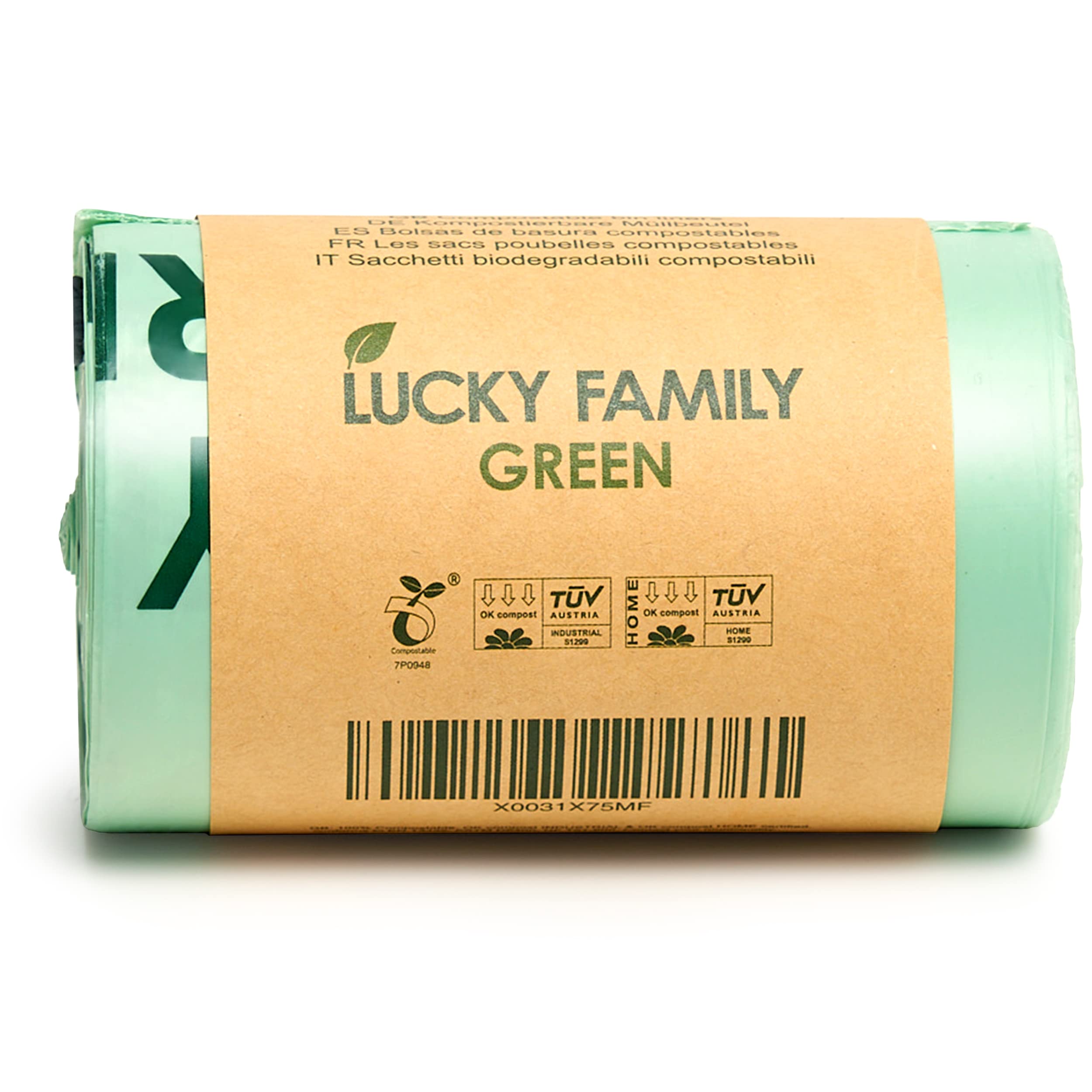 Lucky Family 13 Gallon Compostable Trash Bags - 100% Biodegradable & Eco-Friendly Kitchen Waste Bags for Food Scraps - 25 Count Roll - Perfect for Countertop Compost Bins, Organic Waste Disposal & Sustainable Living