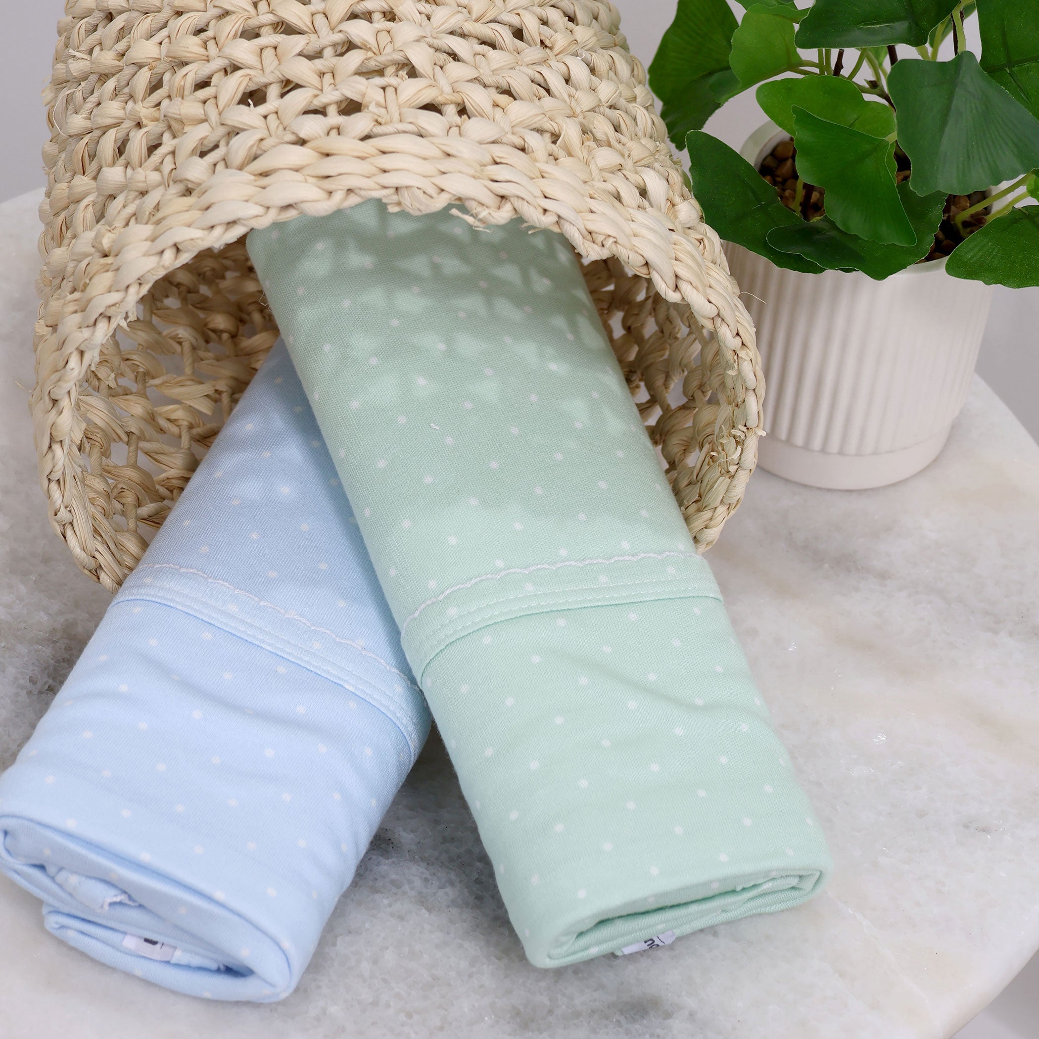 2-Pack Jersey Swaddle Wraps for Babies - Soft & Breathable Blue & Sage Confetti Print - Perfect for Newborns, Infants & Baby Showers