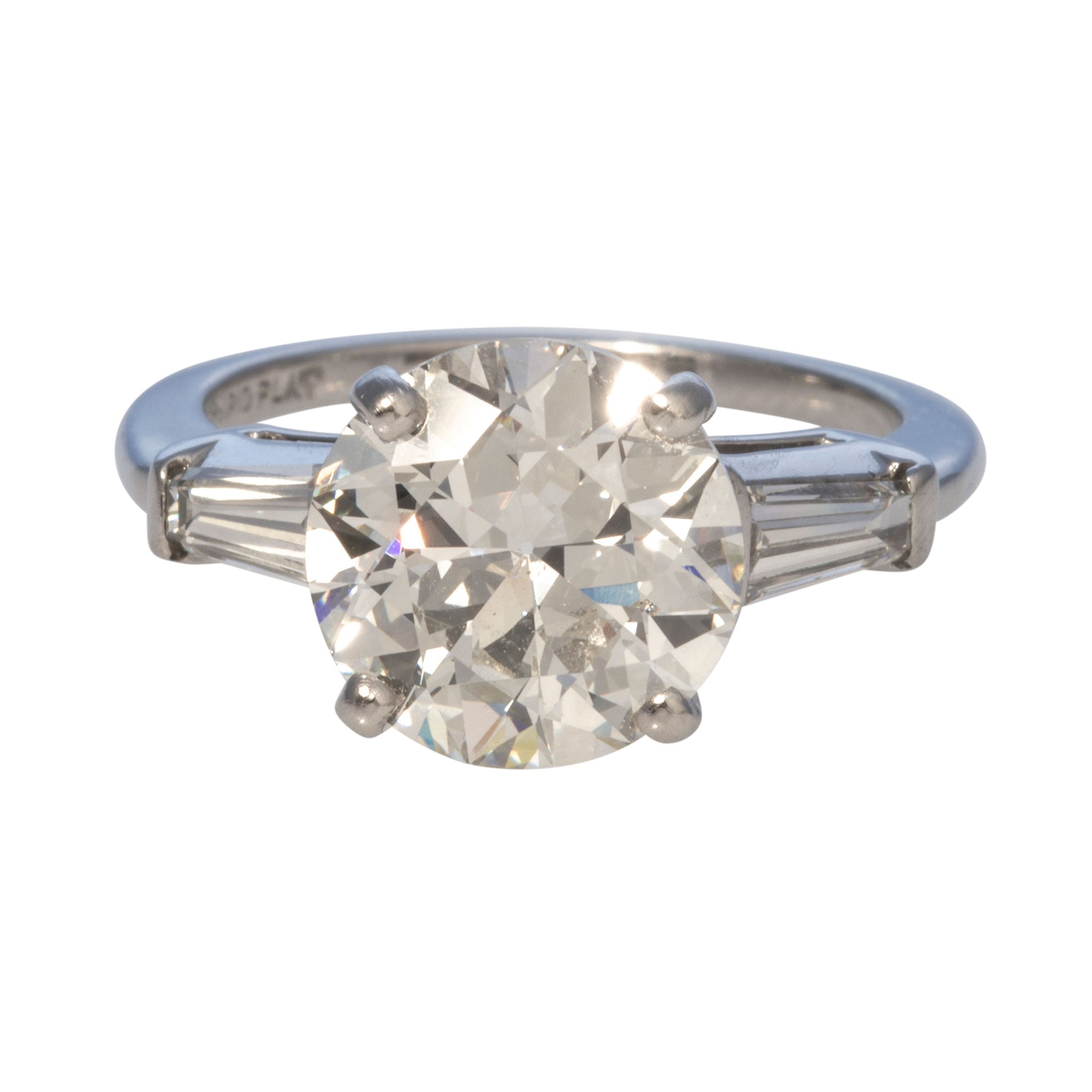 3.5ct Old Transitional Cut Diamond Ring with .45ct Side Baguettes - Vintage Estate Jewelry for Weddings, Anniversaries & Special Occasions