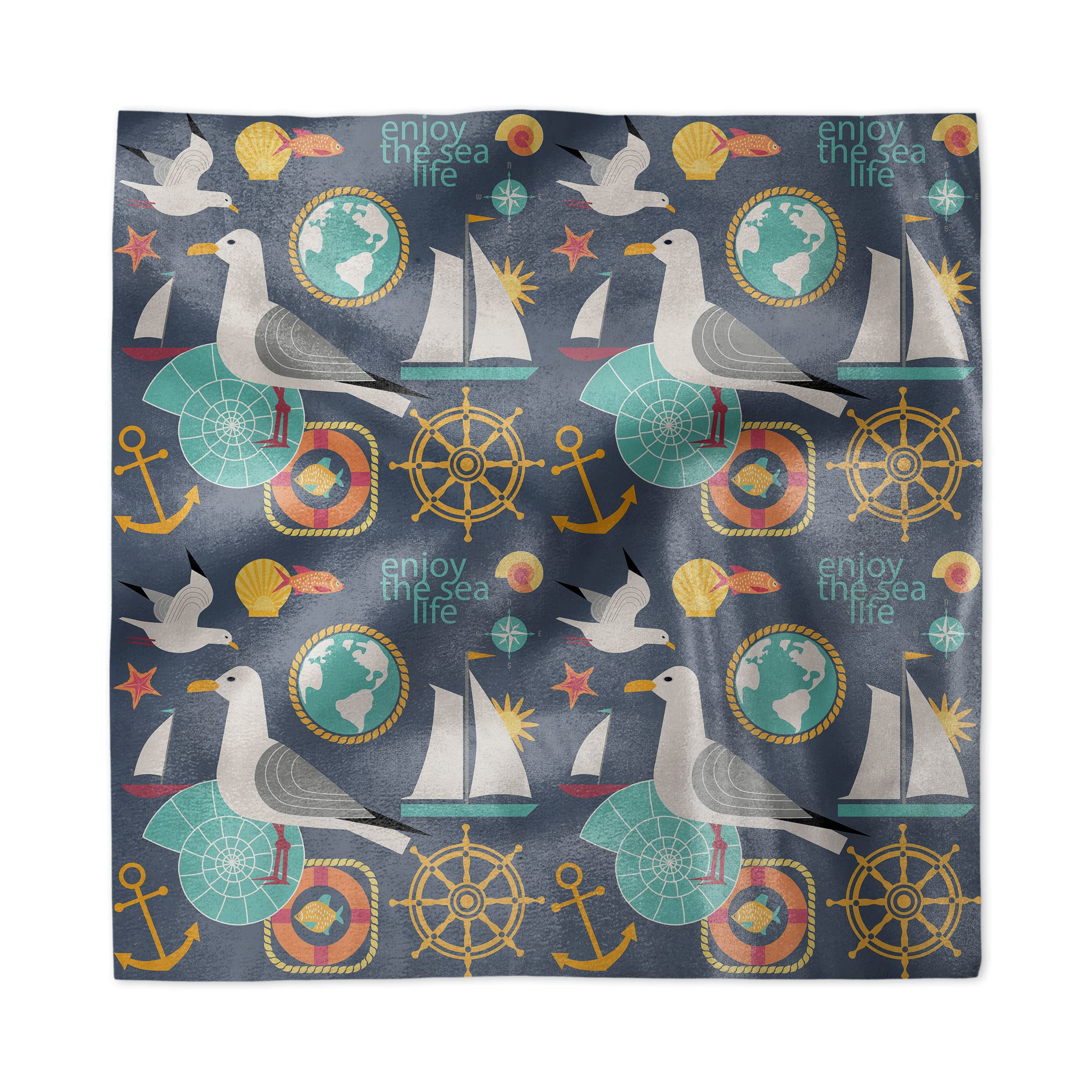 Ambesonne 4-Piece Sailing Themed Decorative Napkins - Marine Seagulls Anchor Shell Steering Wheel Design, 12