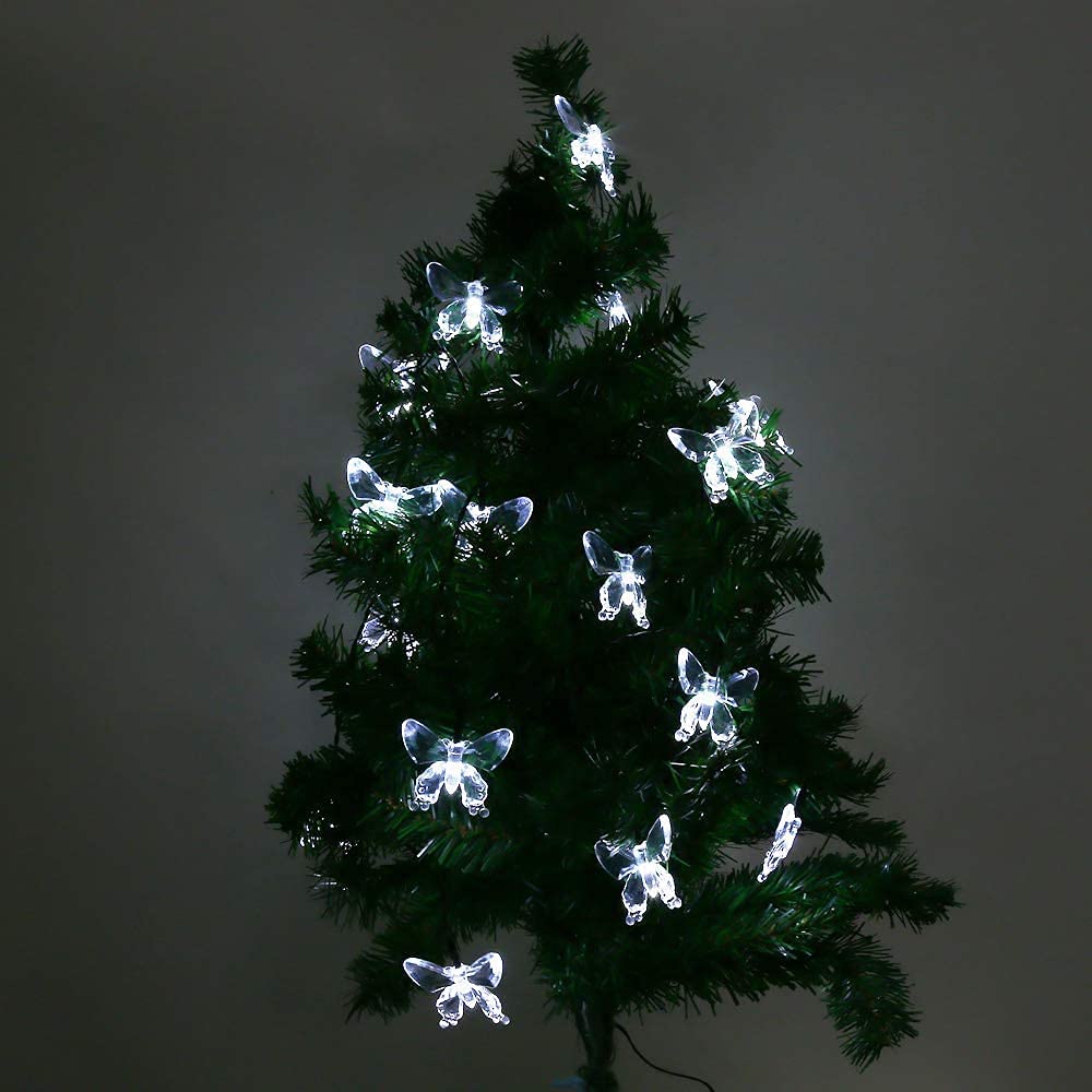 Solar Powered Butterfly String Lights - 23FT 50LED Waterproof Outdoor Fairy Lights with 8 Lighting Modes for Garden, Patio, Wedding, Party & Christmas Decor (White) - Perfect for Backyard, Balcony and Indoor Home Decorations