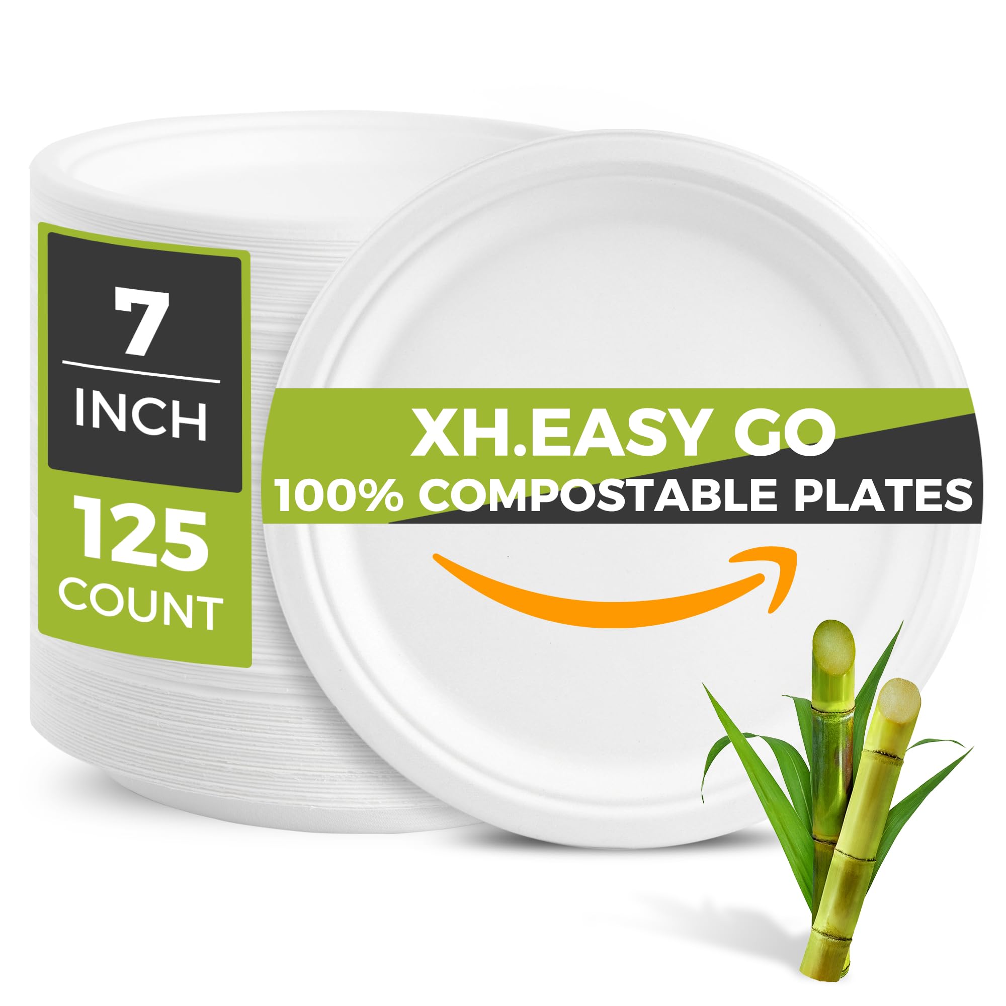 7 Inch Heavy-Duty Disposable Paper Plates [125 PCS] - 100% Compostable & Biodegradable Bagasse Plates, Natural Unbleached Eco-Friendly Small Dinner Plates for Parties, Picnics, BBQs & Everyday Use