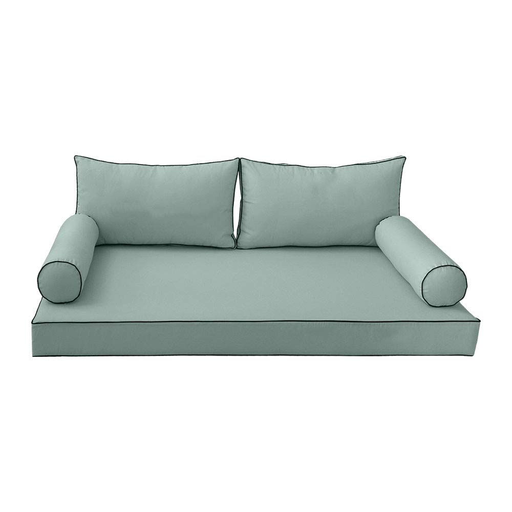 Prolinemax SLIPCOVER ONLY - S2 Outdoor Daybed Mattress Bolster Backrest Cushion Covers with Contrast Trim for Twin-XL Size (AD002) | Weather-Resistant Patio Furniture Cover for Poolside Lounging and Garden Relaxation