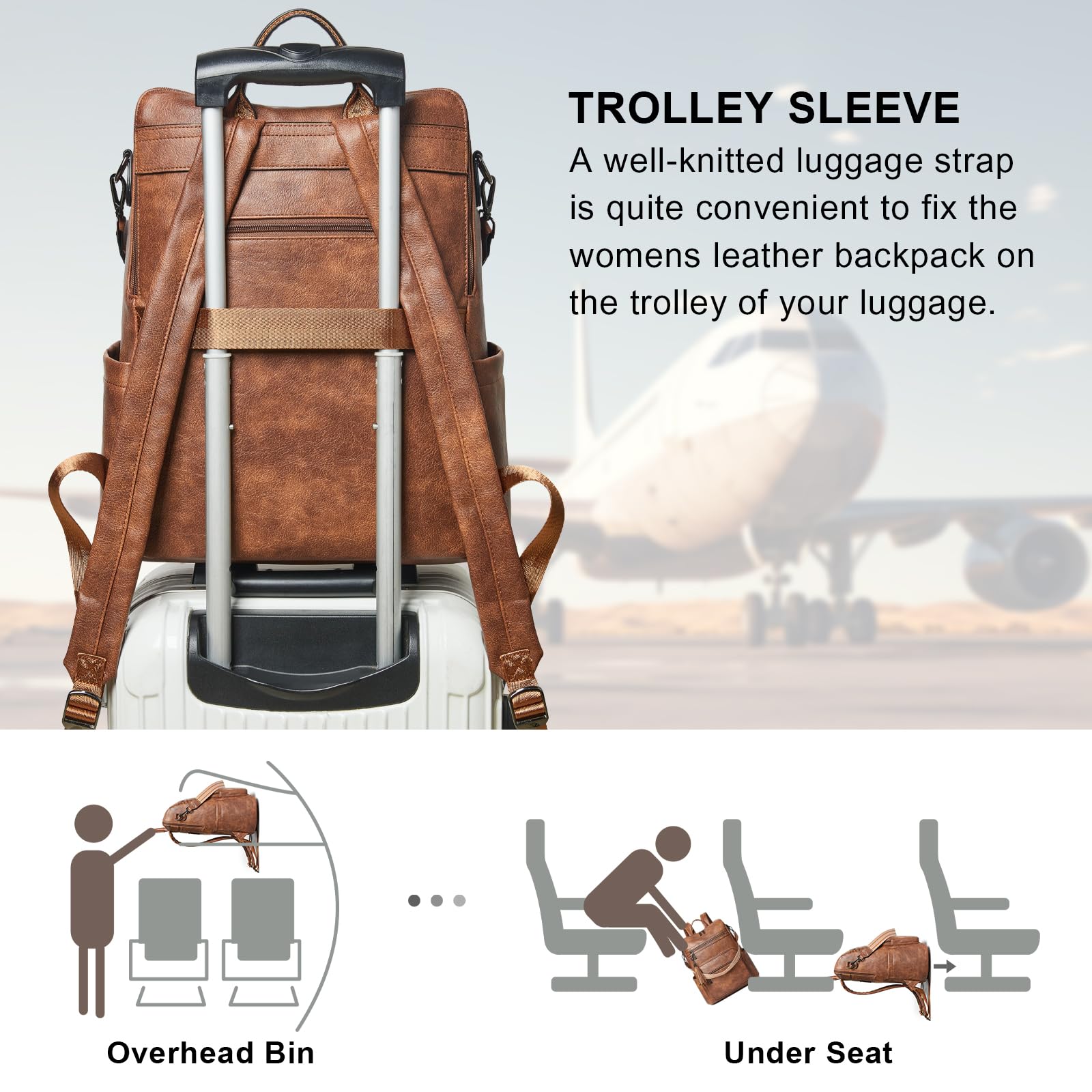 Shrrie 15.6 Inch Women's Laptop Backpack - Large Leather Travel Bag, Water Resistant Work Backpack for College, Office & Commuting - Two-Toned Brown - Perfect for Business Trips, School & Daily Use