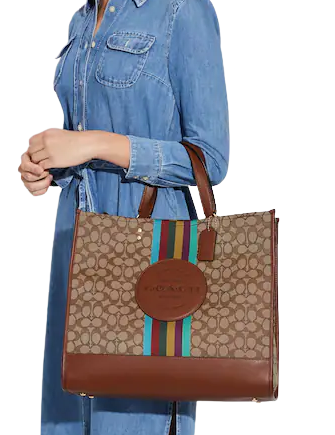 Coach Dempsey Signature Jacquard Tote Bag 40 - Striped Design with Coach Patch | Stylish Work Bag, College Tote & Travel Handbag for Women