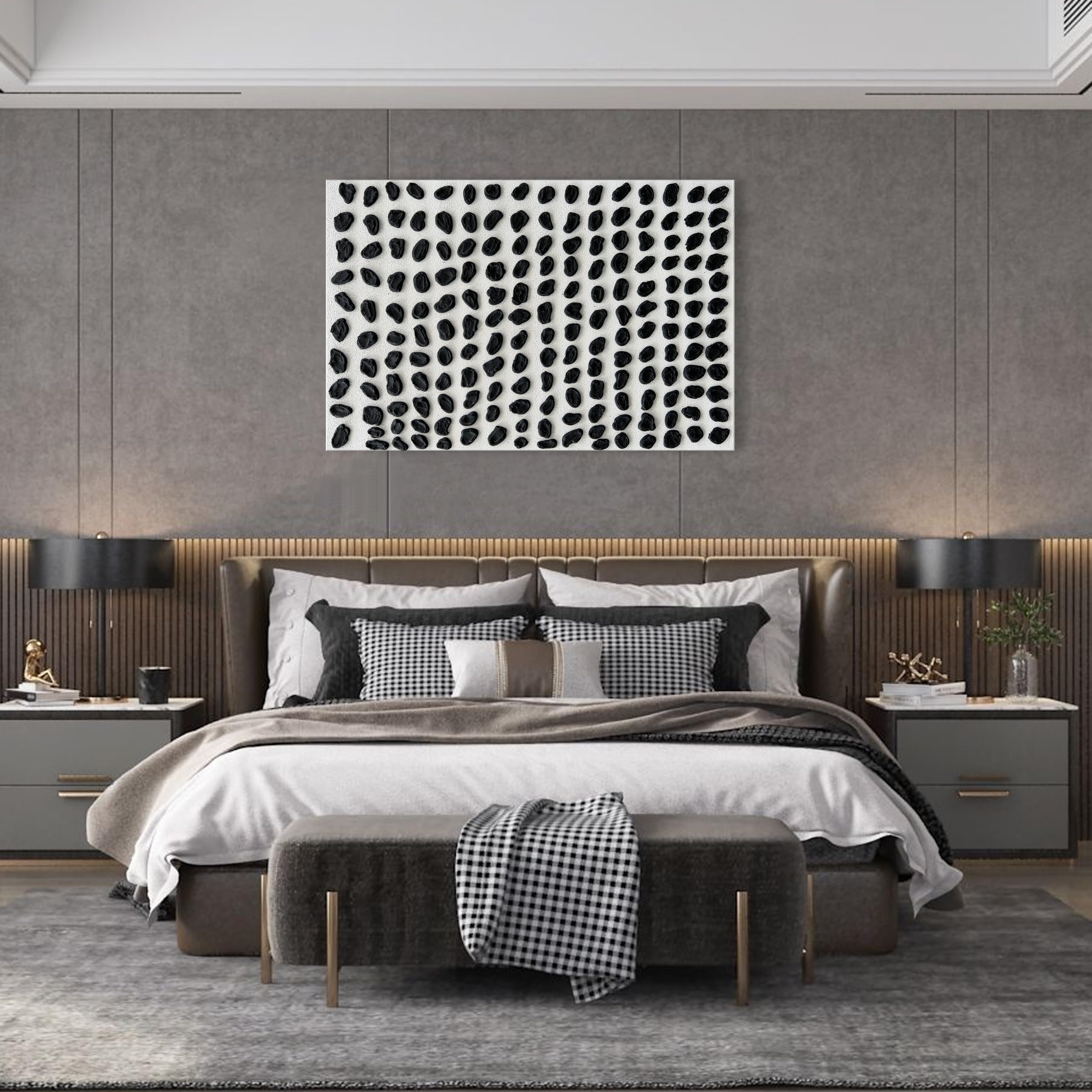 Hand-Painted Black & White Abstract Oil Painting - 45x30 Inch Modern Minimalist Wall Art - Contemporary Texture Artwork for Living Room, Bedroom & Office Decor