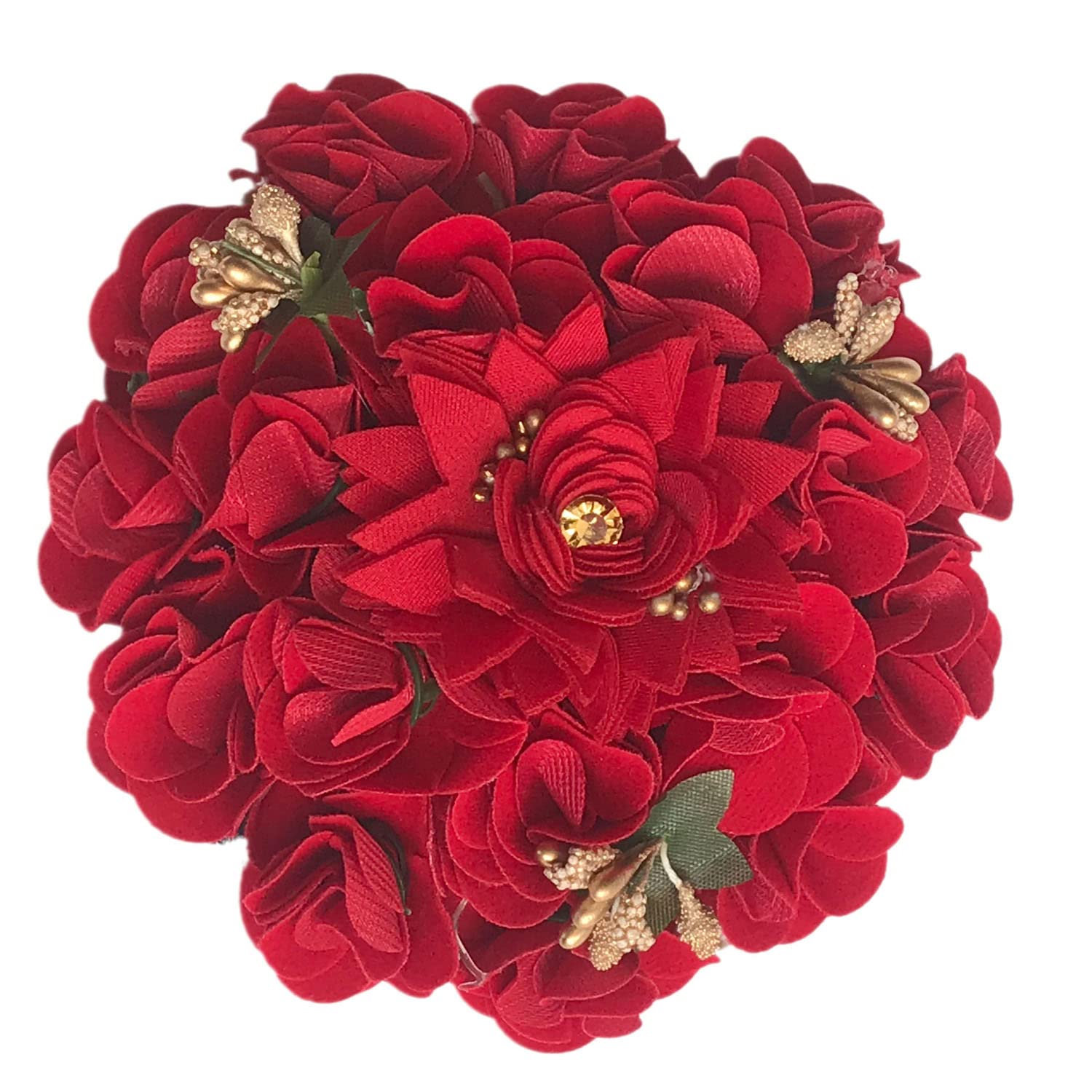 Maahal Fancy Red Artificial Flower Juda Gajra Bun Hair Accessories for Women & Girls - Perfect for Weddings, Parties & Festive Occasions
