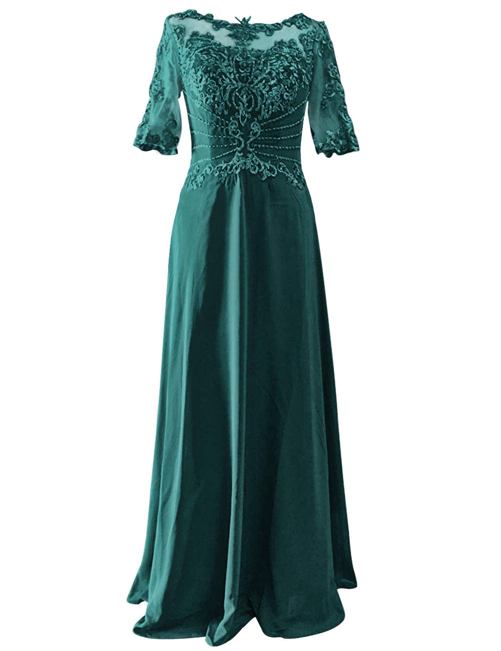 Elegant Mother of The Bride Dresses - Long Formal Evening Gown with Lace Applique & Beaded Short Sleeves | Perfect for Weddings, Galas & Special Occasions