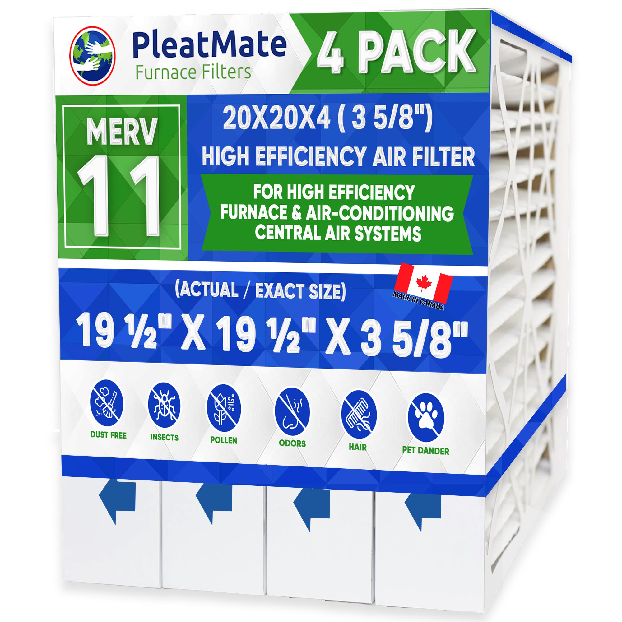 20x20x4 MERV 11 Pleated Air Filters - 4 Pack | High Efficiency Furnace & AC Filters for Home HVAC Systems | Traps Dust, Pollen & Allergens | Perfect for Allergy Sufferers & Pet Owners