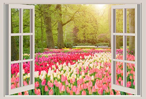 Leowefowa 6x5ft White Windowsill Backdrop Vinyl Photography Background - Spring Tulip Holland Windmill Landscape for Wedding, Portrait Studio (Indoor/Outdoor Use) - Perfect for Baby Shower, Family Photos, and Social Media Content Creation