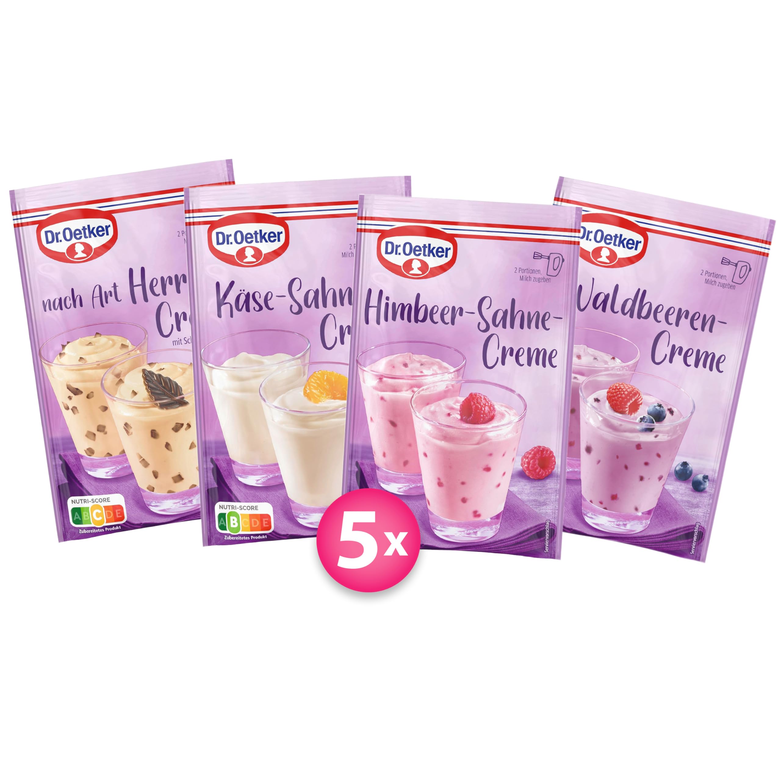 Dr. Oetker Cream Desserts 20-Piece Tasting Set - No Bake Dessert Mix Variety Pack (Cheese Cream, Raspberry Cream, Wild Berry Cream, Men's Cream) - Perfect for Parties, Family Gatherings & Quick Sweet Treats
