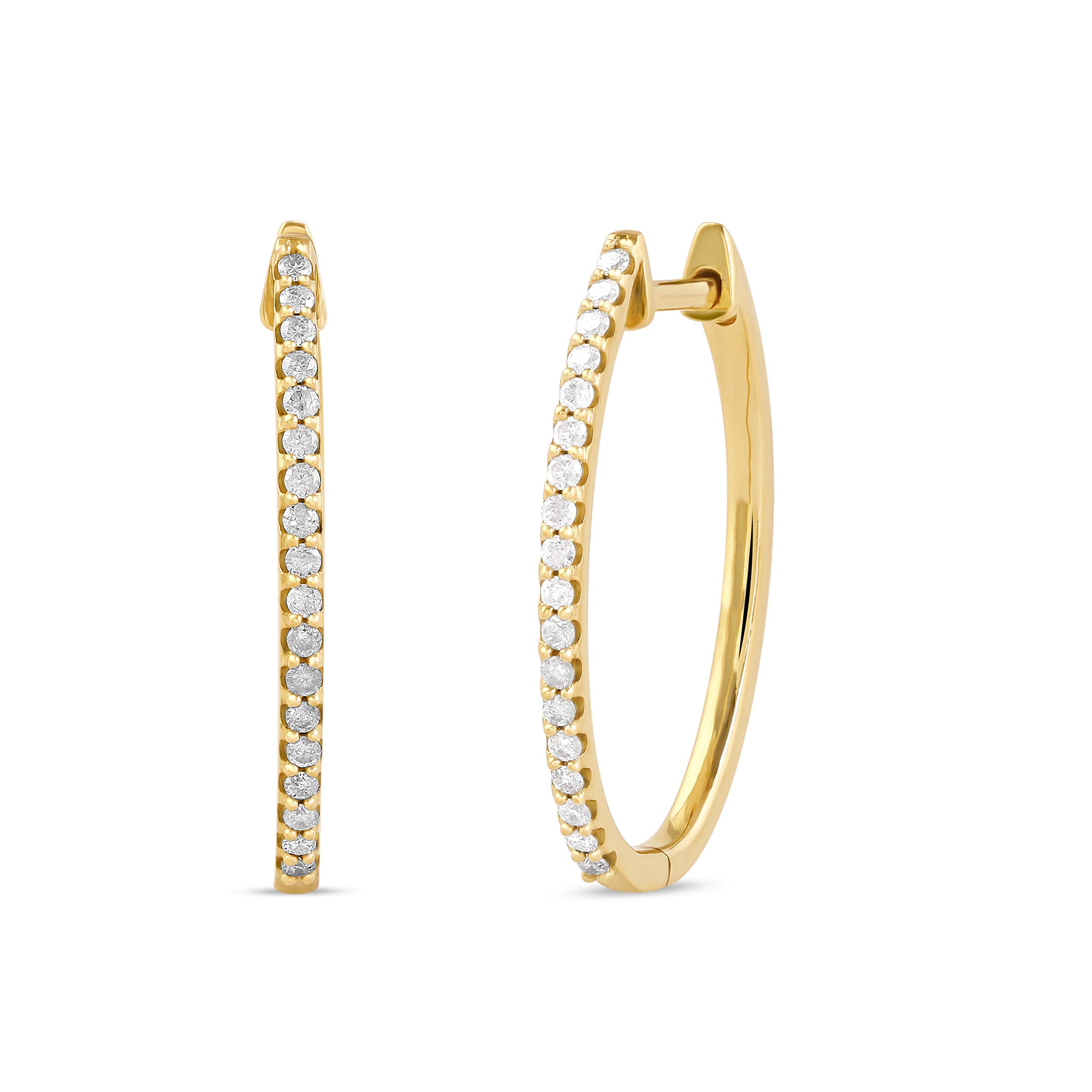 Labella Sterling Silver 1/4 CT.TDW. Diamond Hoop Earrings for Women - Rhodium Plated Dainty Everyday Jewelry, Perfect Gift for Her, Anniversary, Birthday & Special Occasions