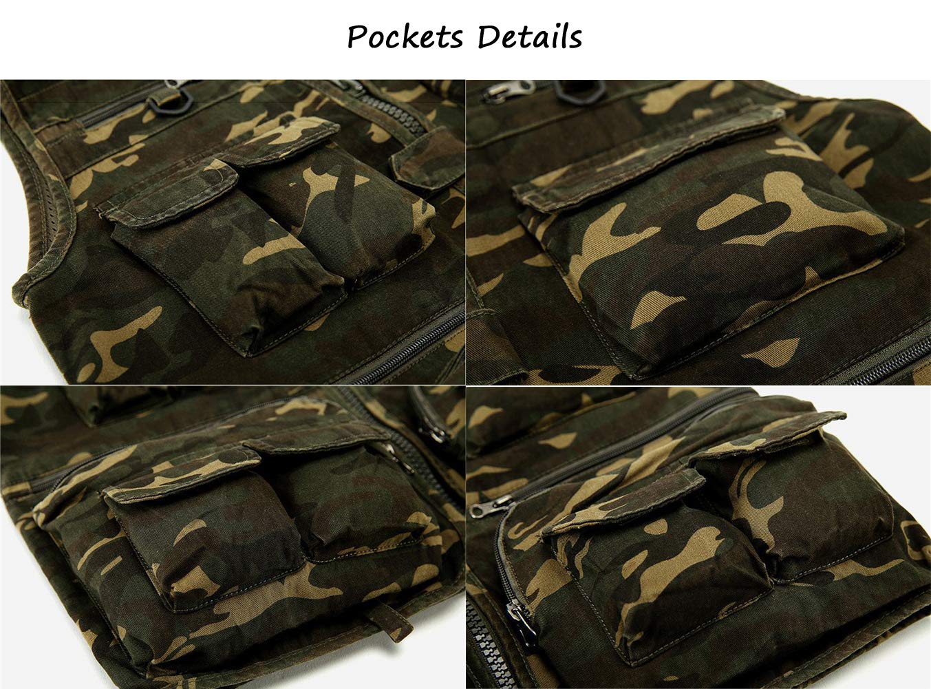 Only Faith Men's Camouflage Fishing Vest - Waterproof Outdoor Photography & Hunting Vest with Multiple Pockets - Perfect for Hiking, Camping and Wildlife Photography