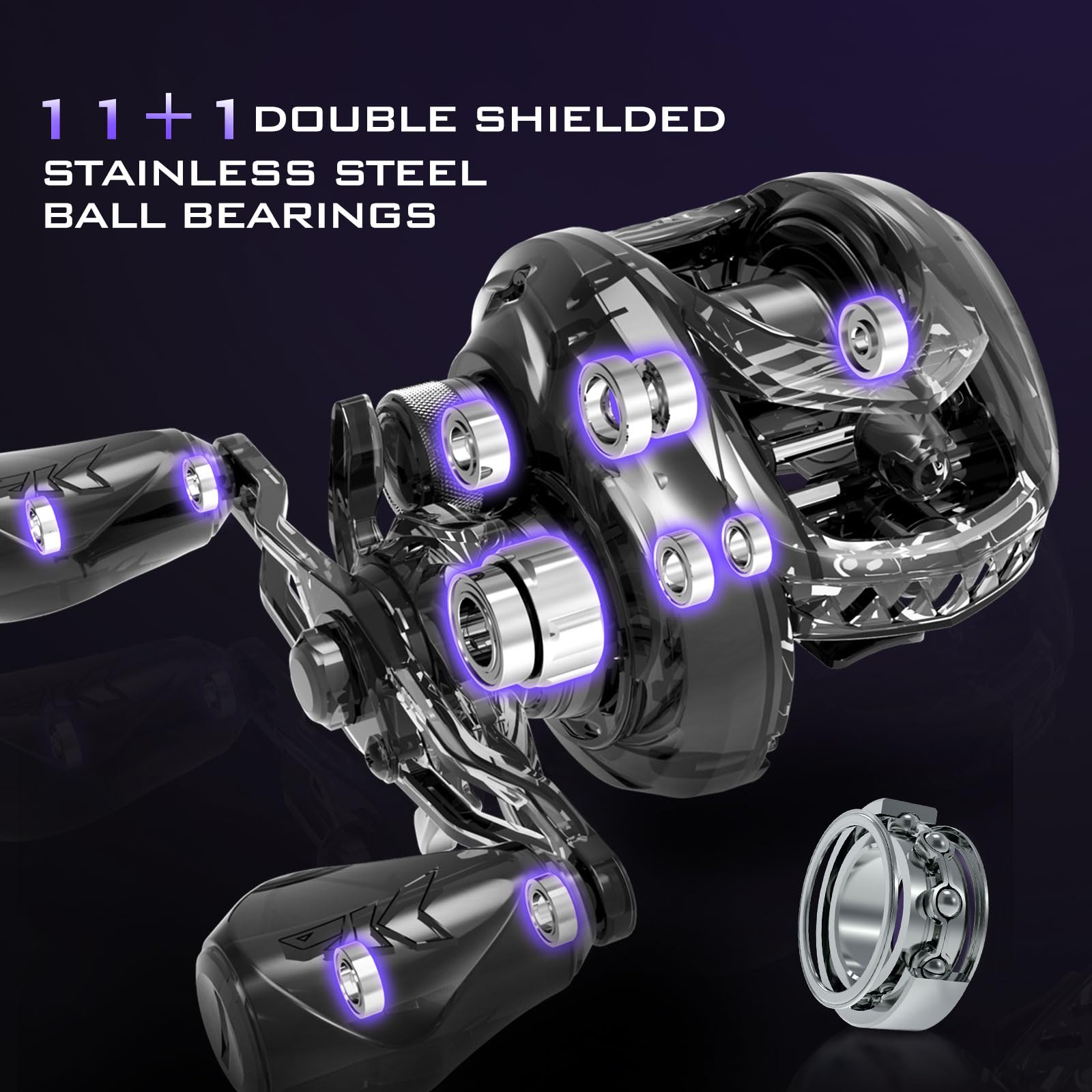 KastKing MegaJaws Elite Baitcasting Fishing Reel - Patented AMB System for Zero Backlash, Lightweight 6.4oz Aluminum Frame with Carbon Fiber Side Covers, Flipping Switch Function - Perfect for Bass Fishing, Saltwater Fishing and Tournament Angling