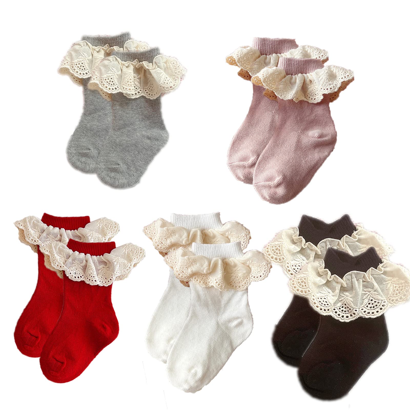 Baby Girls Ruffles Lace Socks - Toddler Princess Frilly Dress Socks - Soft Infant Ankle Socks for Parties, Photography & Special Occasions