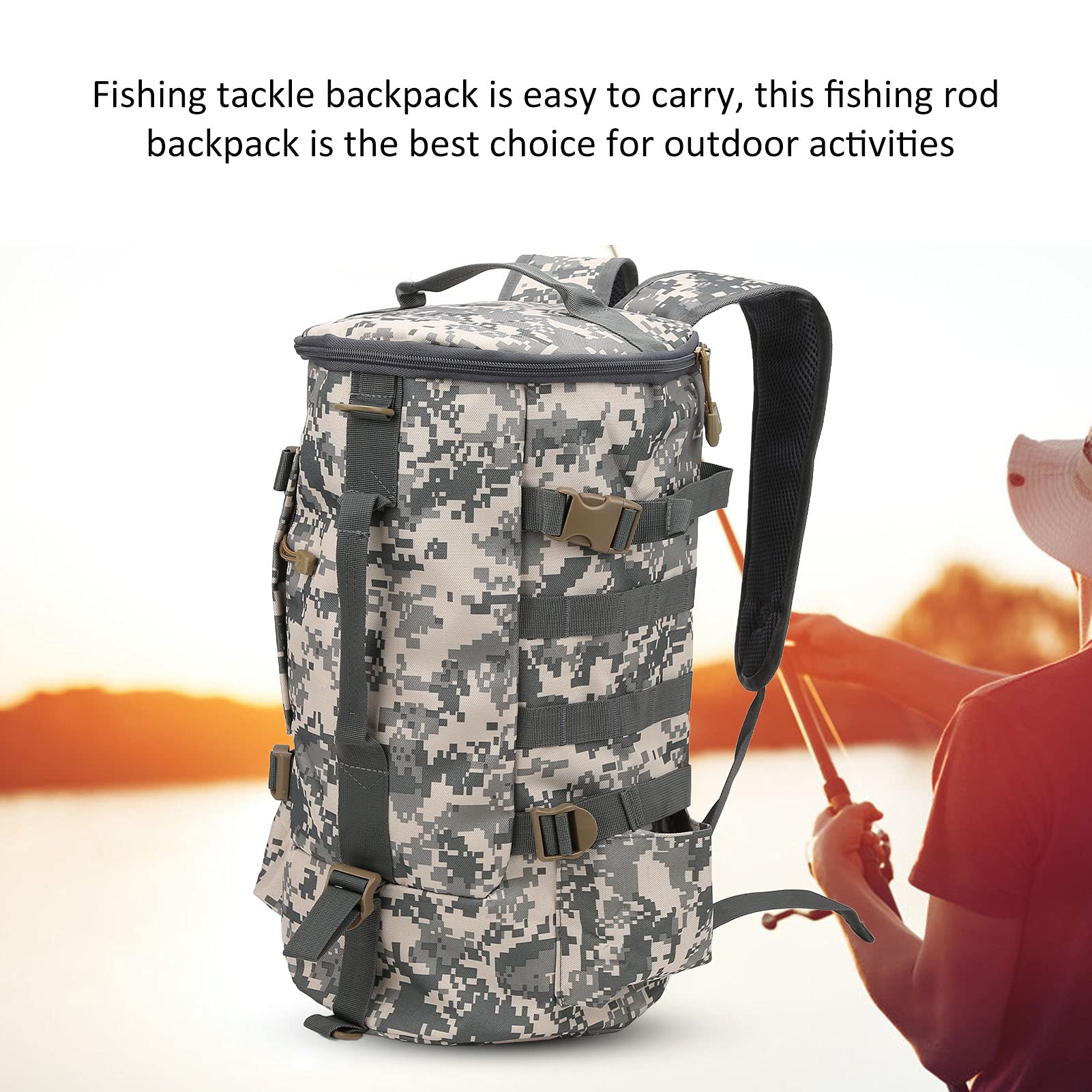 Waterproof Fishing Tackle Backpack with Rod Holder - Durable Cylindrical Fishing Gear Storage Bag for Organizing Fishing Accessories & Tackle | Perfect for Outdoor Fishing Trips, Boat Fishing & Shore Angling