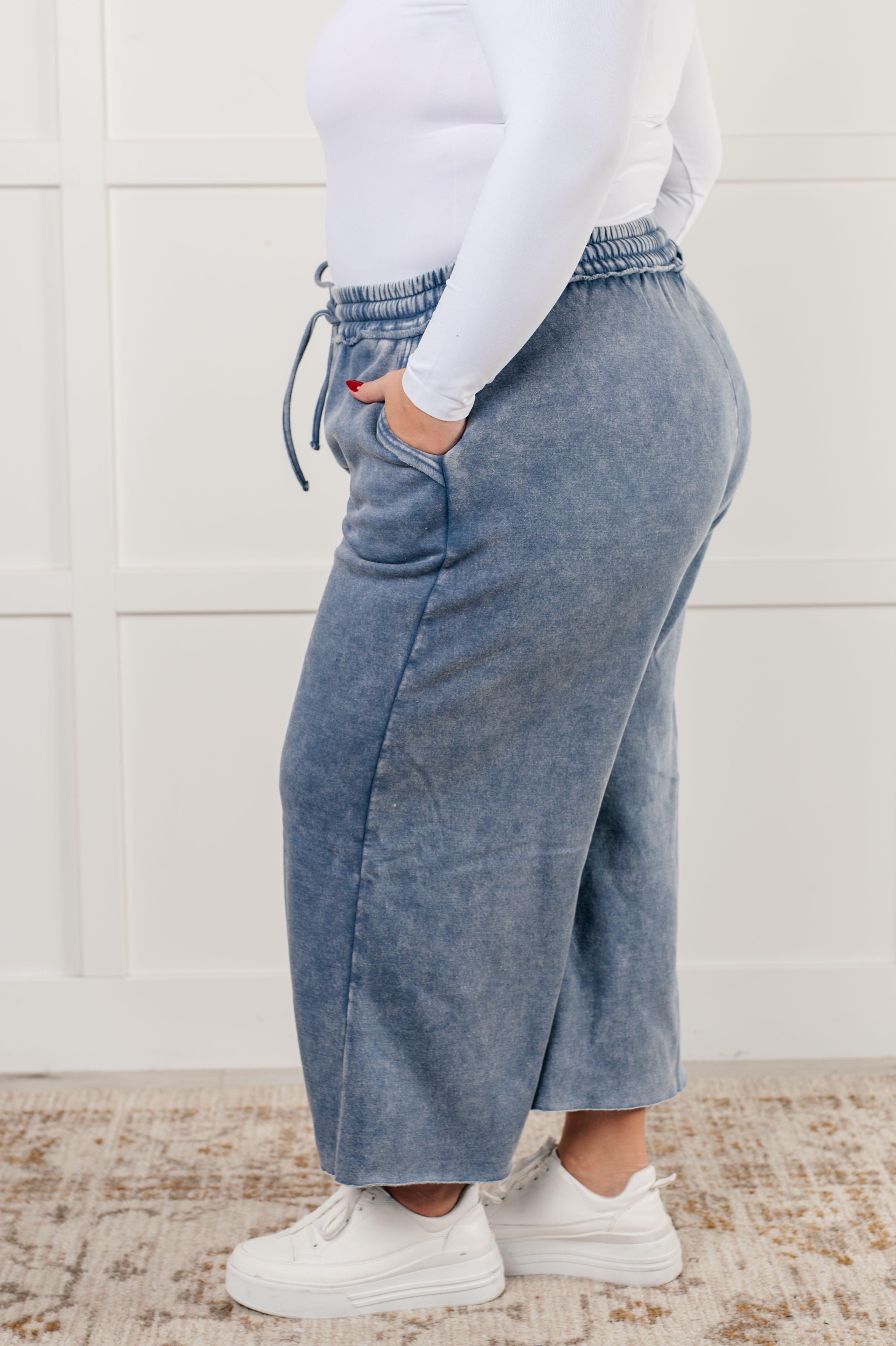 Stylish Dusty Blue Wide Leg Cropped Pants for Women - Casual & Office Wear | Comfortable High Waist Trousers for Everyday Outfits