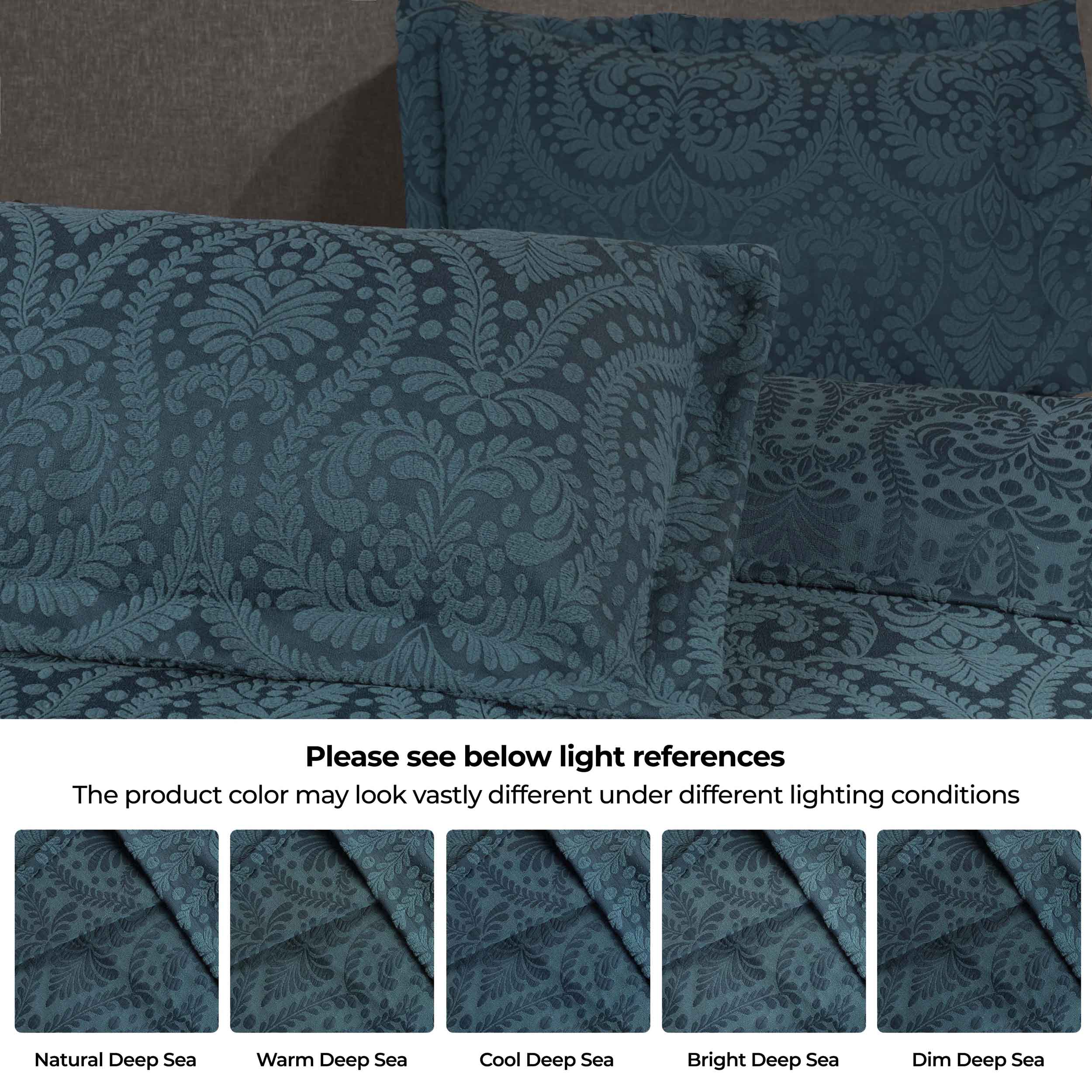 Premium Aspen Cotton Blend Jacquard Woven Floral Bedspread Set with Scalloped Edges - Queen Size Luxury Bedding for Master Bedroom & Guest Room Decor