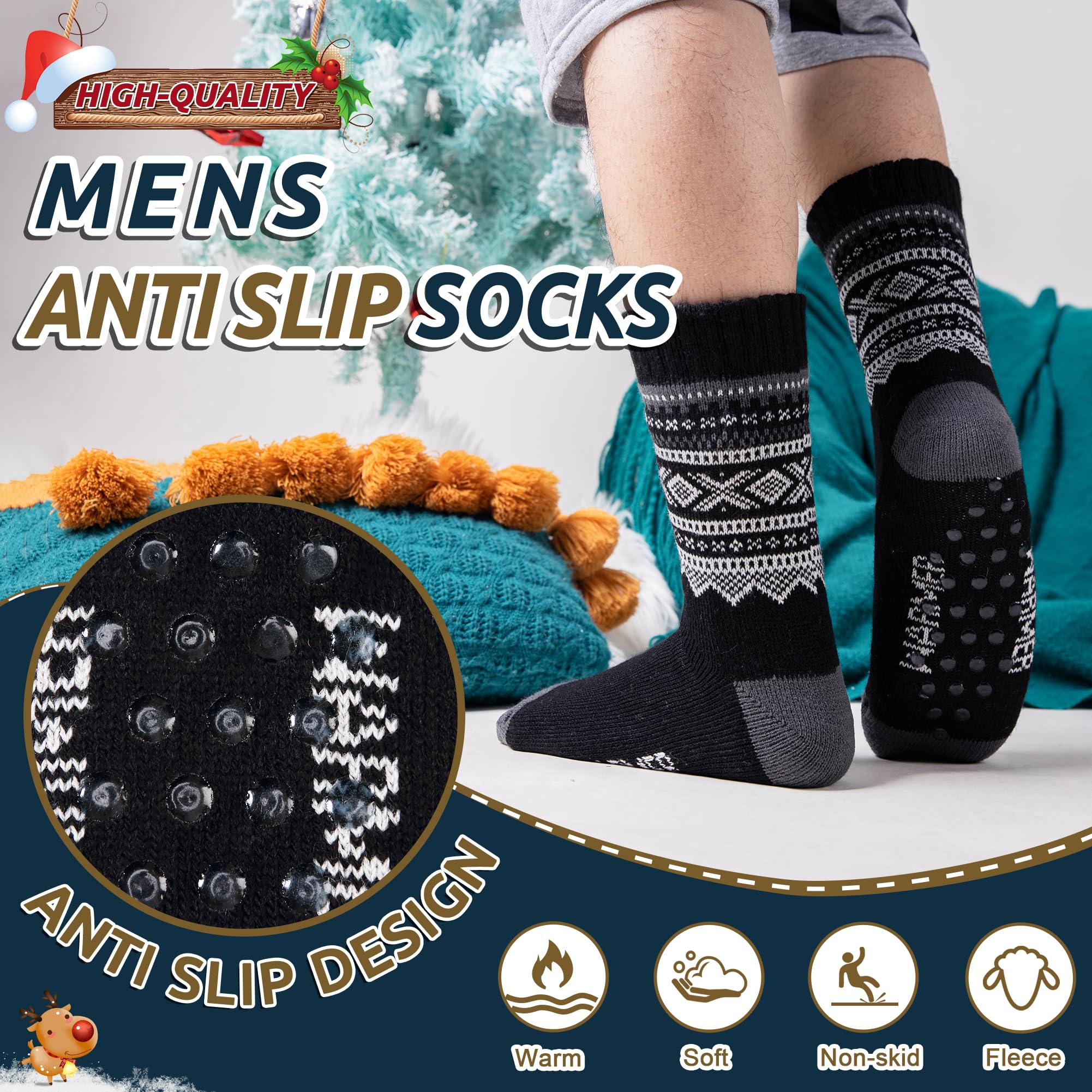 Men's Fleece Lined Thick Winter Slipper Socks - Ultra Cozy Non-Slip Fuzzy Home & Sleeping Socks for Cold Weather Indoor Comfort
