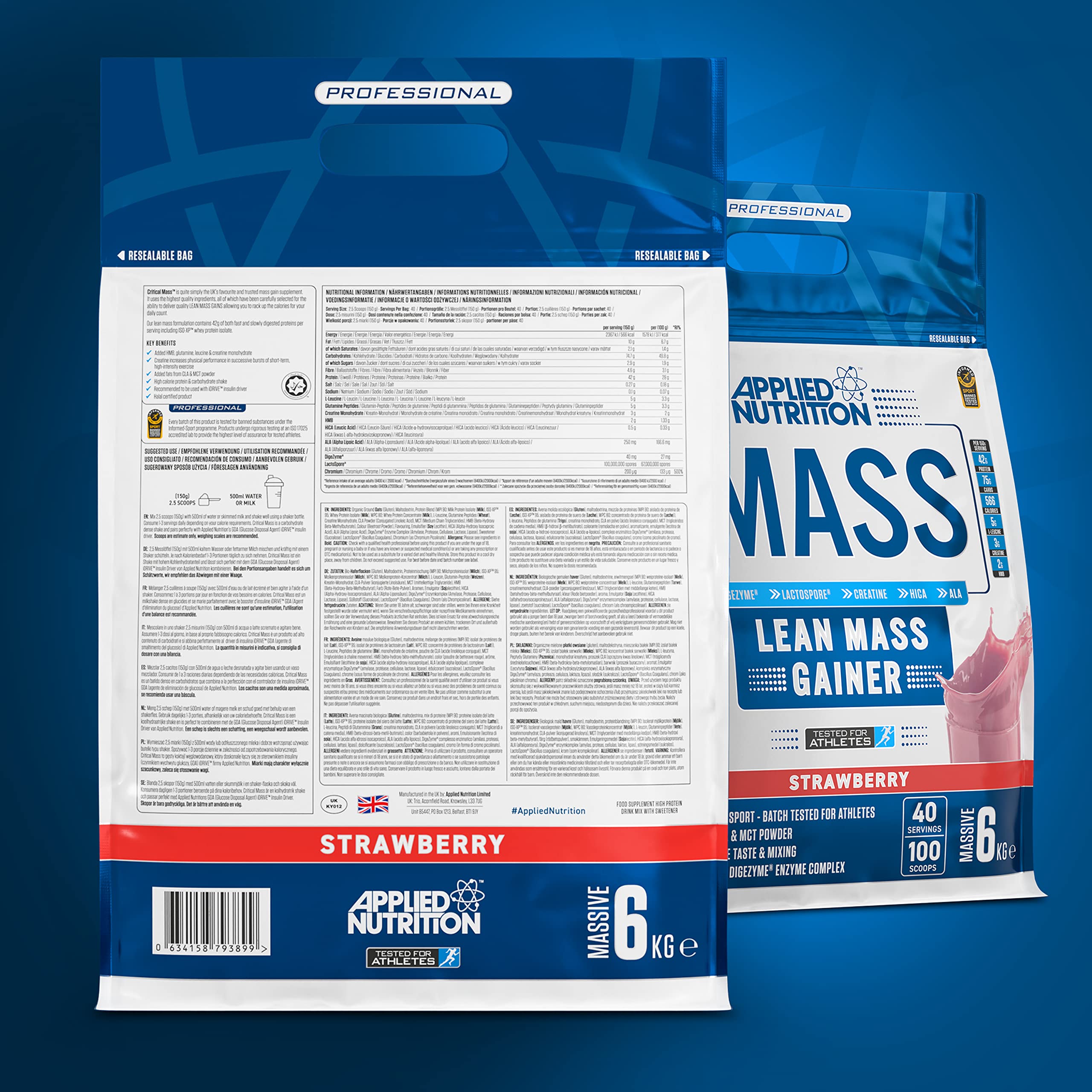 Applied Nutrition Critical Mass 6kg - High Protein Weight Gainer Powder for Muscle Building & Recovery | Perfect for Post-Workout & Bulking Phase