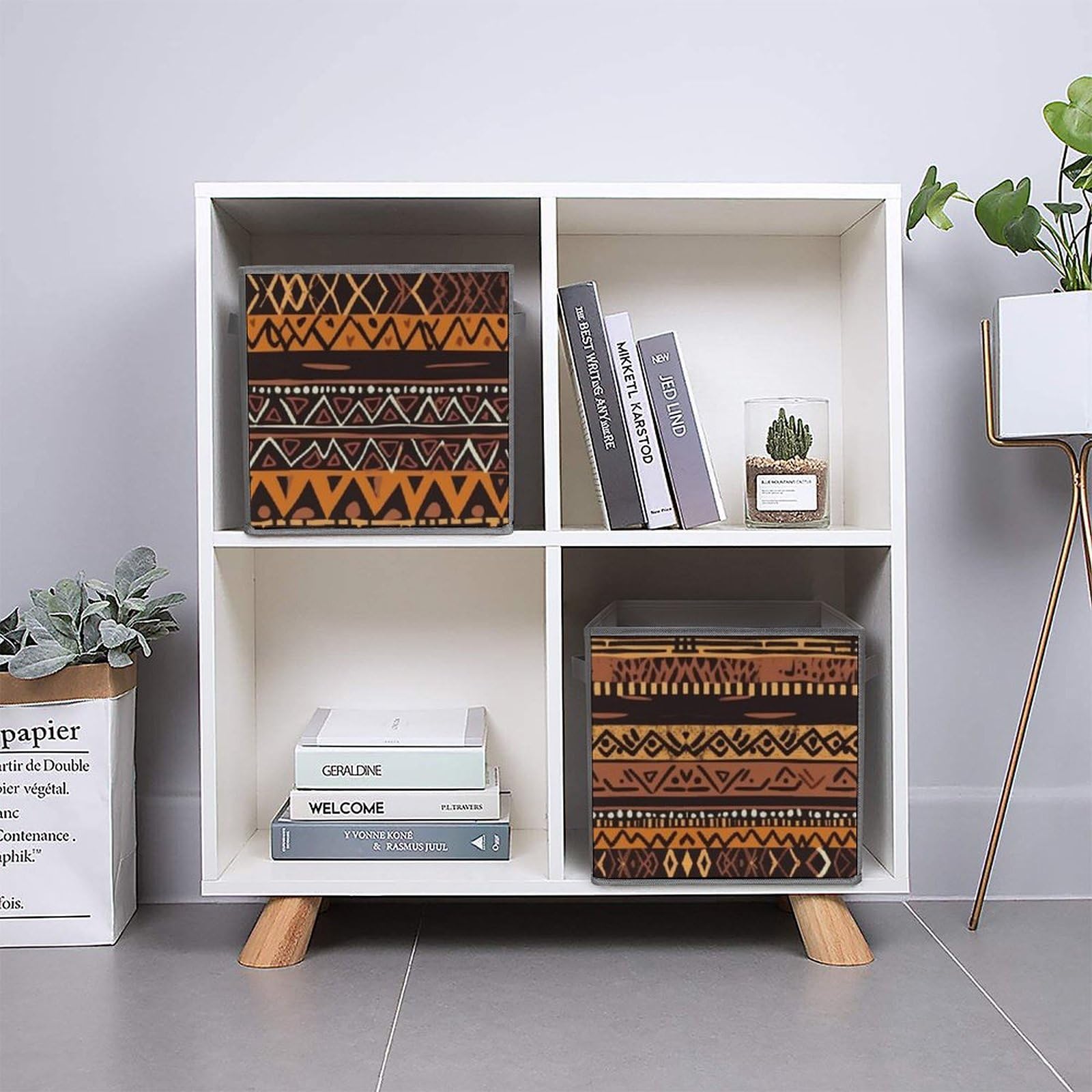 African Mud Cloth Tribal Storage Bins - 6 Pack Collapsible Fabric Baskets with Handles for Closet, Bedroom & Home Organization | Large Storage Cubes for Clothes, Toys & Household Items