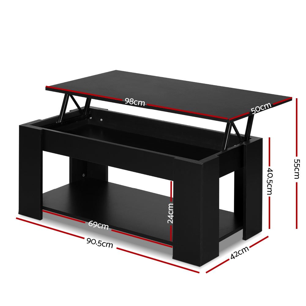 Black Lift-Up Top Coffee Table with Storage Shelf - Perfect for Living Room, Office & Small Spaces