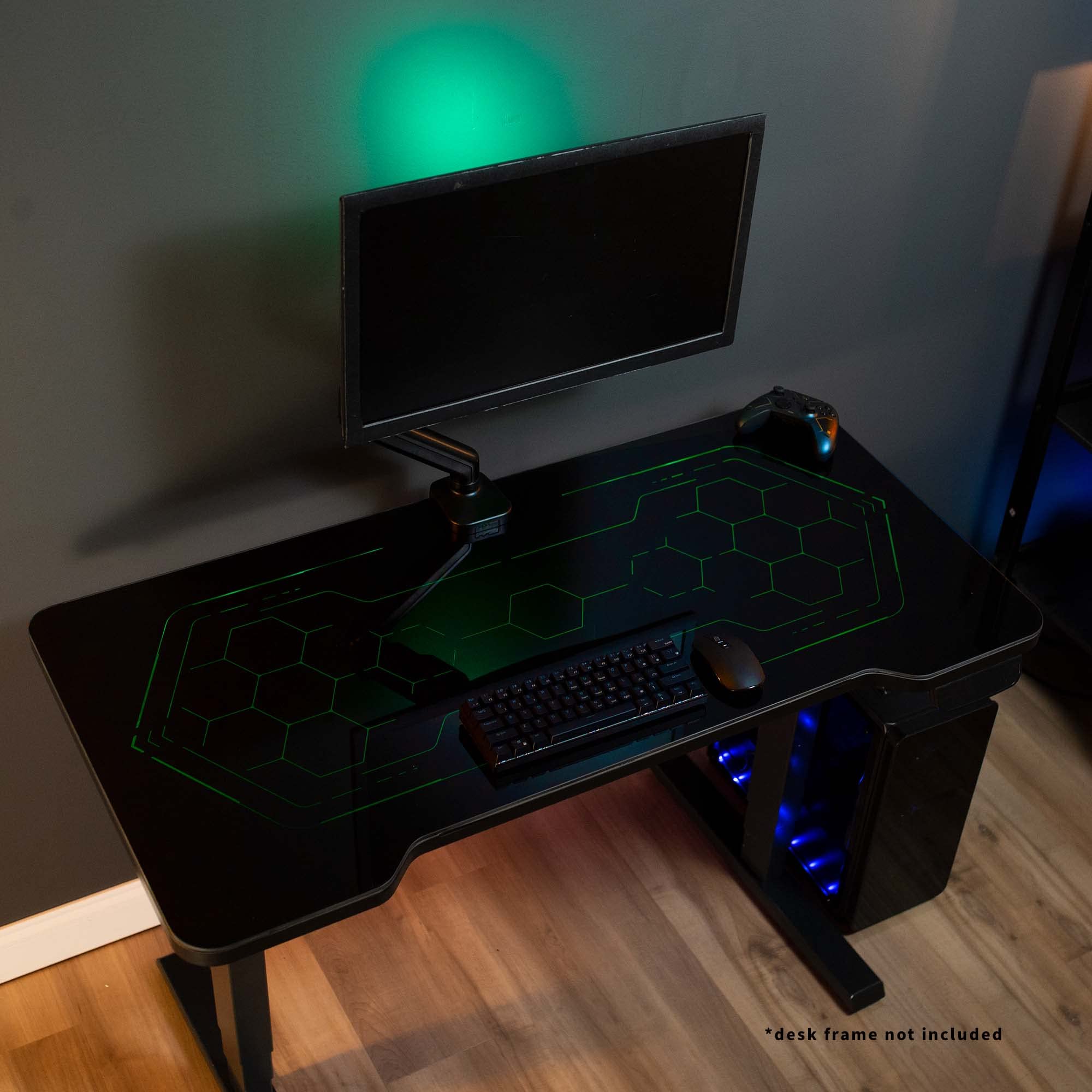 VIVO 48 x 24 Inch Tempered Glass Gaming Desk with RGB Geo-Honeycomb LED Lights - Adjustable Height Computer Desk for Gamers & Workstations, Black (DESK-TOP48BG) | Perfect for Home Office, Streaming Setup & Esports Gaming