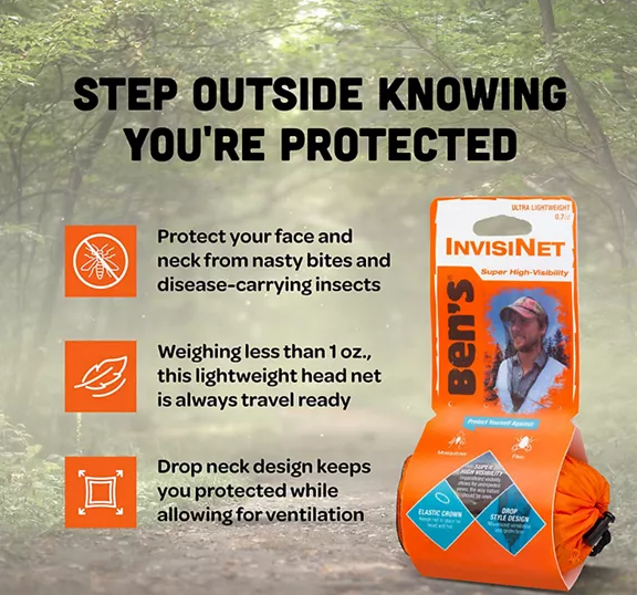Ben's InvisiNet Head Net - Mosquito & Bug Proof Head Protection for Outdoor Activities - Perfect for Hiking, Camping, Fishing and Gardening