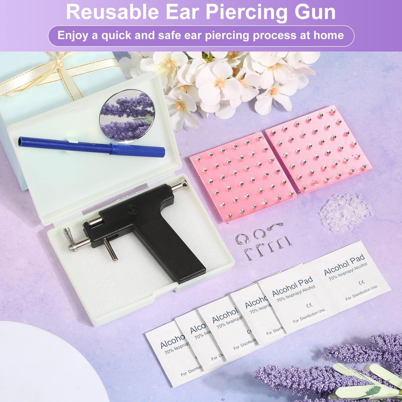 Professional Ear Piercing Gun Kit - Reusable Ear & Nose Stud Piercing Tool with Earrings for Salon & Home Use (Black) | Safe & Easy DIY Piercing Solution for Beginners & Professionals