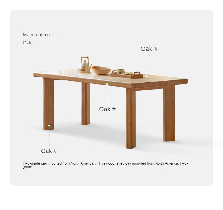Solid Oak Wood Large Log Style Dining Table - Rustic Farmhouse Dining Room Furniture for Family Gatherings & Dinner Parties