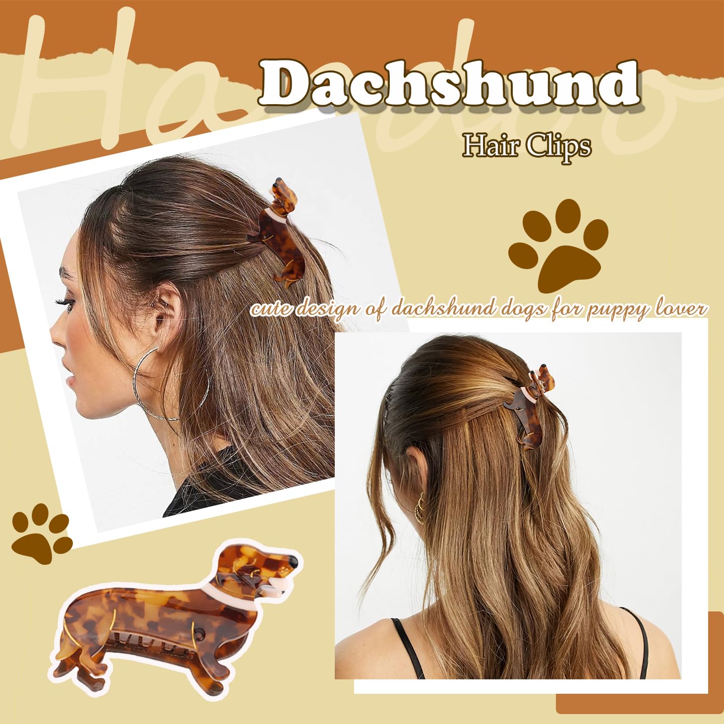 **Cute Dachshund Dog Hair Clips for Women - Acetate Animal Hair Accessories for Puppy Lovers - Perfect Mother's Day, Birthday & Christmas Gifts - Great for Pet Lovers, Stocking Stuffers & Everyday Styling**
