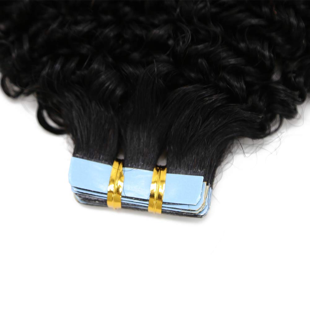 Afro Kinky Curly Tape-In Human Hair Extensions 40pcs 100g - Mongolian Remy Hair, Small Curly Skin Weft, 16inch 1B Natural Black - Perfect for Protective Styles, Wig Making & Everyday Glam