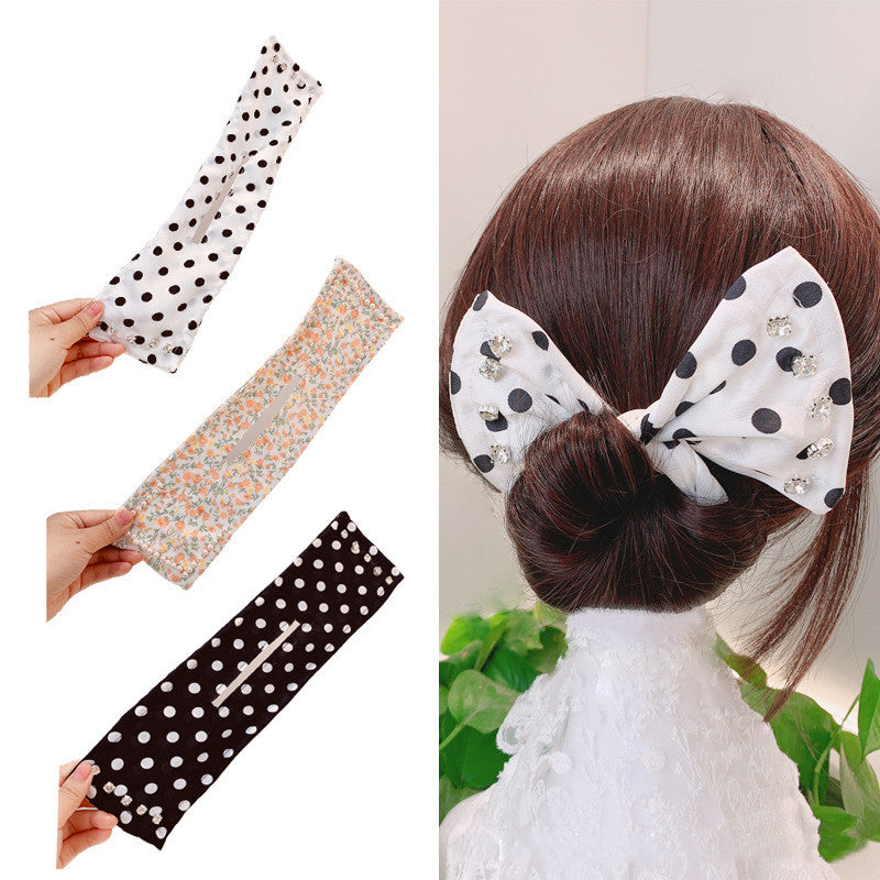 Elegant Women's Solid Print Bun Maker DIY Hairstyle Tool - Long Hair Bow Headband Hair Accessories for Parties, Weddings & Everyday Fashion