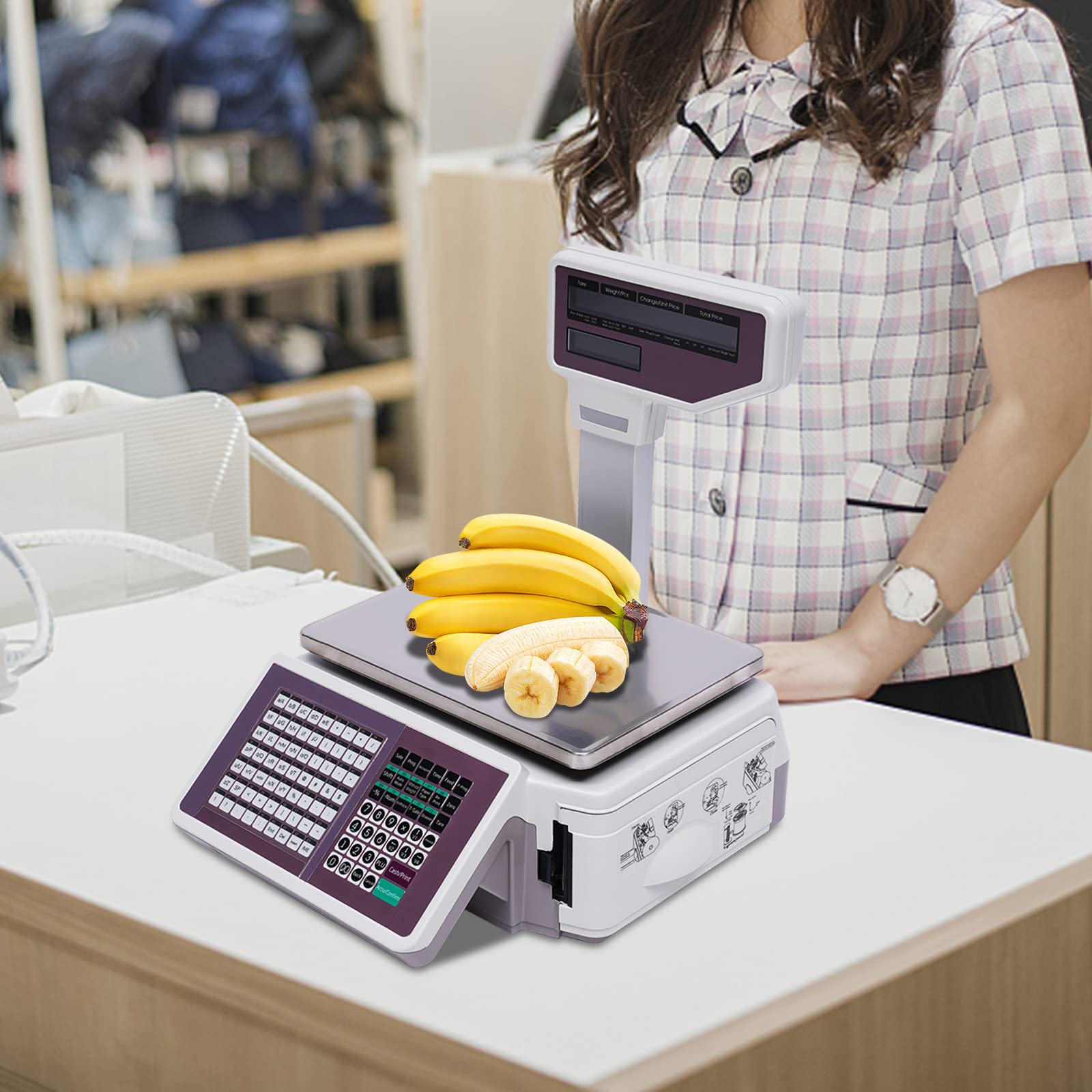Commercial Price Computing Scale with Thermal Label Printer - 66lb Capacity, Pole Display & Mobile App for Supermarkets, Retail Stores, and Farmers Markets | Perfect for Checkout Counters, Inventory Management, and Shipping Departments