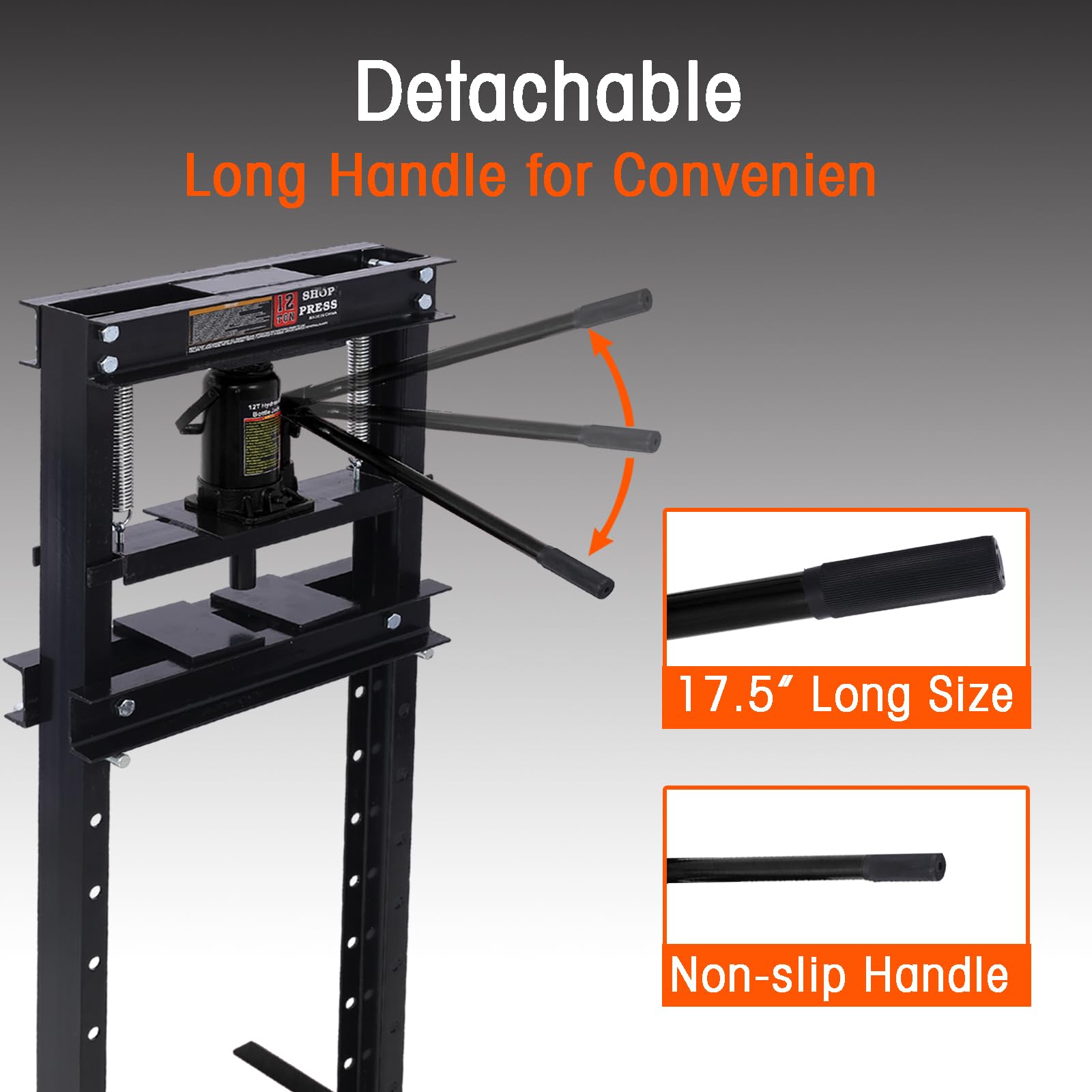 12-Ton Hydraulic Shop Press with Press Plates - Heavy Duty H-Frame Garage Press with Adjustable Work Table - Ideal for Auto Repair, Metalworking & Industrial Applications (Black)