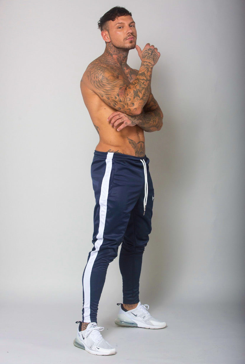 Cerus Navy Jogging Pants for Men with White Stripes - Comfortable Athletic Running Sweatpants for Gym, Workout & Casual Wear