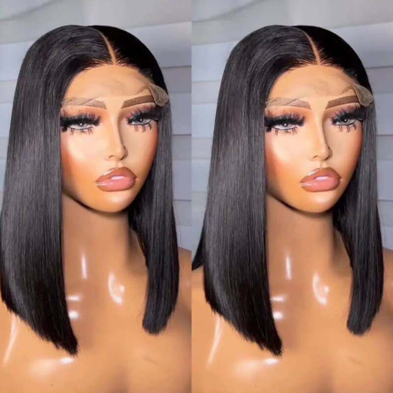 18inch 13x4 Lace Frontal Curly Bob Wig & 14inch Straight 4x4 Bob Wig Set - 180% Density Human Hair Wigs Bundle Deal | Perfect for Daily Wear, Cosplay, and Special Occasions