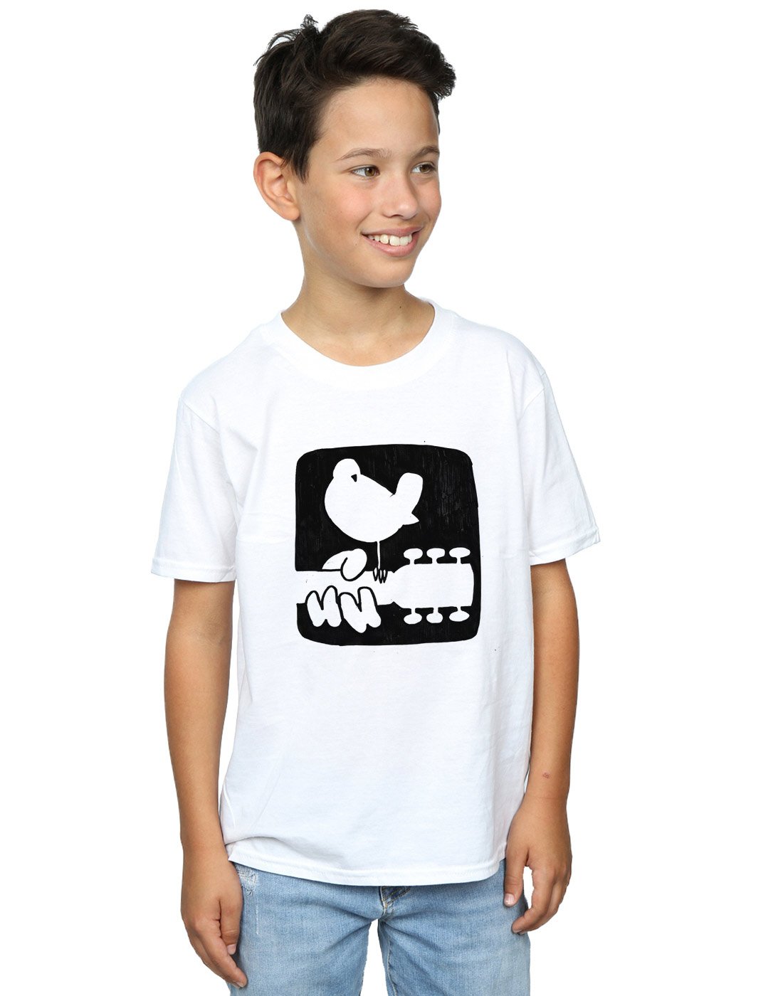 Woodstock Boys Guitar Logo T-Shirt | Vintage Music Festival Graphic Tee for Kids | Perfect for Concerts, Music Classes & Casual Wear