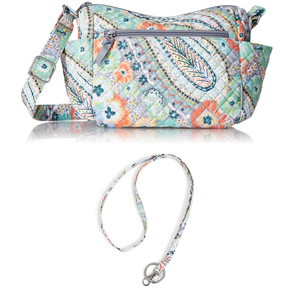 Vera Bradley Women's Recycled Cotton Crossbody Purse & Lanyard Keyring Set - Citrus Paisley Print, One Size US | Perfect for Travel, Shopping & Everyday Use