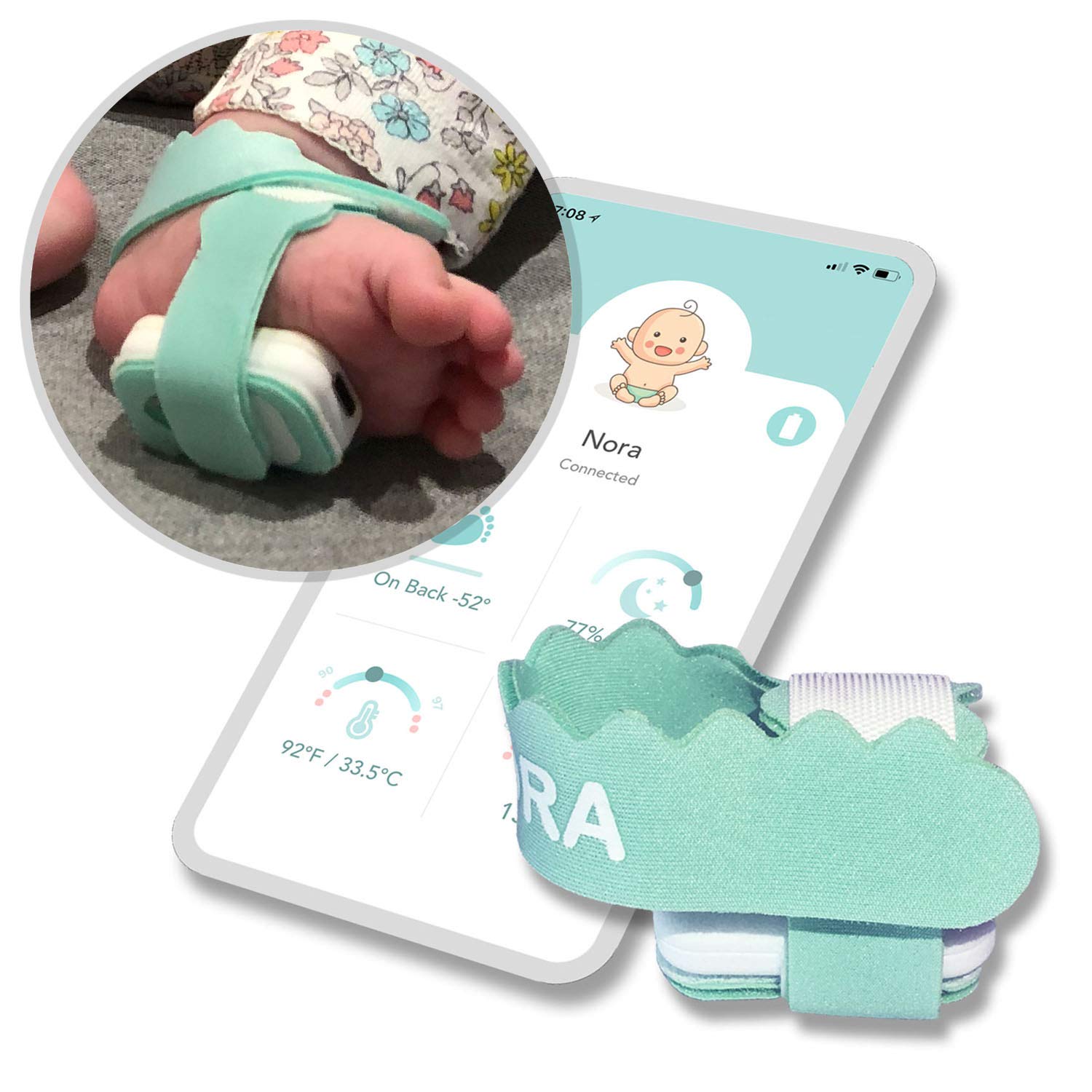 NORA Smart Sock Baby Monitor (2023 Version) - Heart Rate & Sleep Position Alerts, Temperature Tracking for Newborns to 3 Years Old - 30ft Bluetooth Range, iOS & Android Compatible - Perfect for Nighttime Monitoring and Peace of Mind