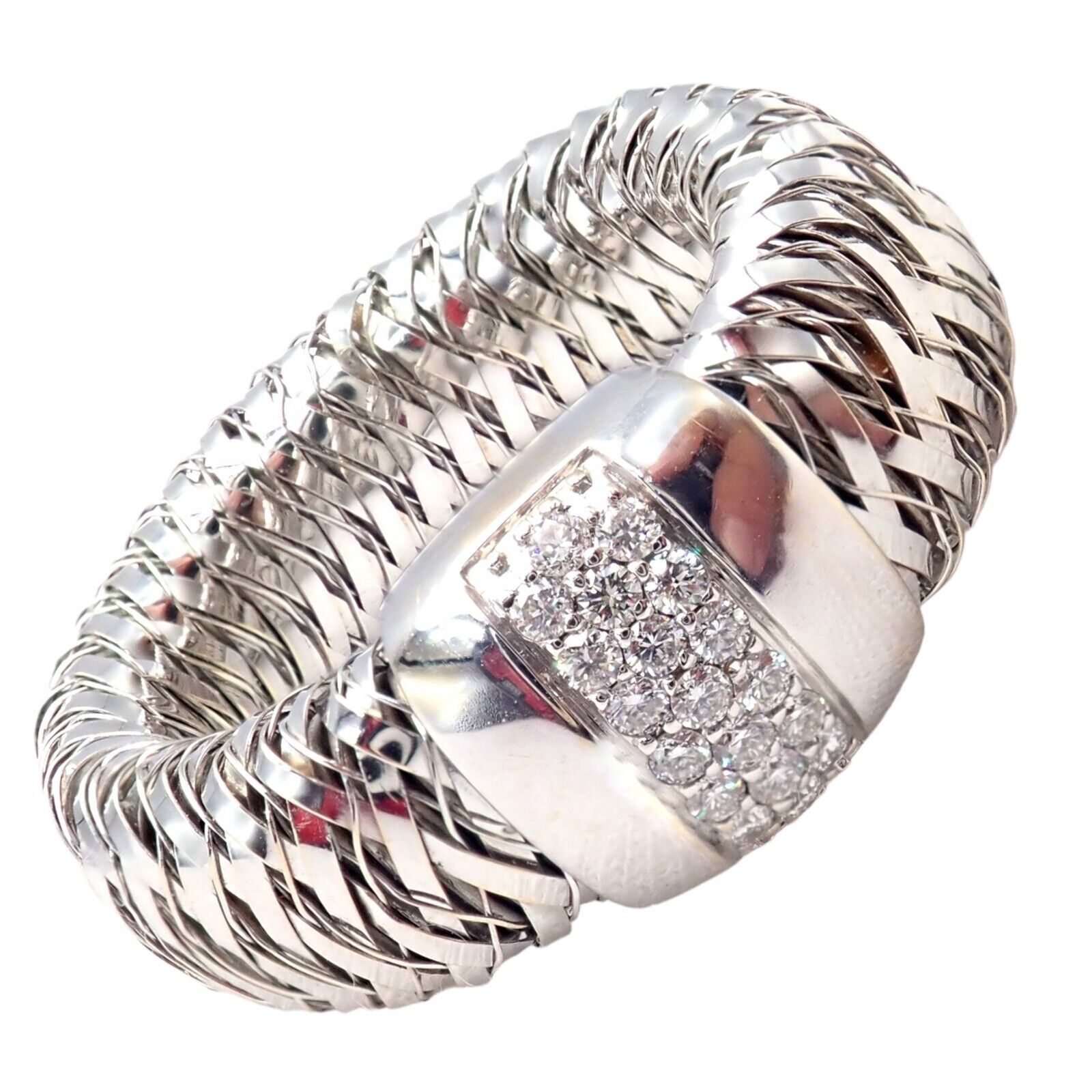 Authentic Roberto Coin Primavera 18K White Gold Diamond Flexible 10mm Ring - Elegant Jewelry for Weddings, Anniversaries & Special Occasions