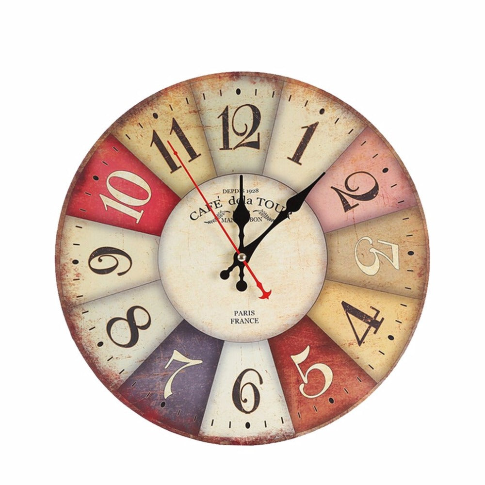 Vintage European Style Wall Clock - 12 Inch Round Faux Wood Wall Mounted Clock with Colorful Design for Living Room, Bedroom & Office Decor | Perfect Home Decoration & Gift Idea