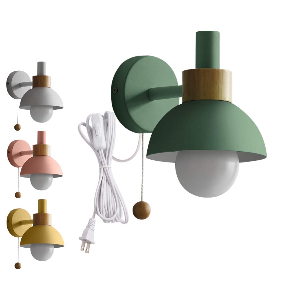 UL Listed Plug-in Wall Sconce Lamp with Zipper Switch - 5.9ft Cord, Macaron Green, Perfect for Bedside Reading & Ambient Lighting (Bulbs Not Included)