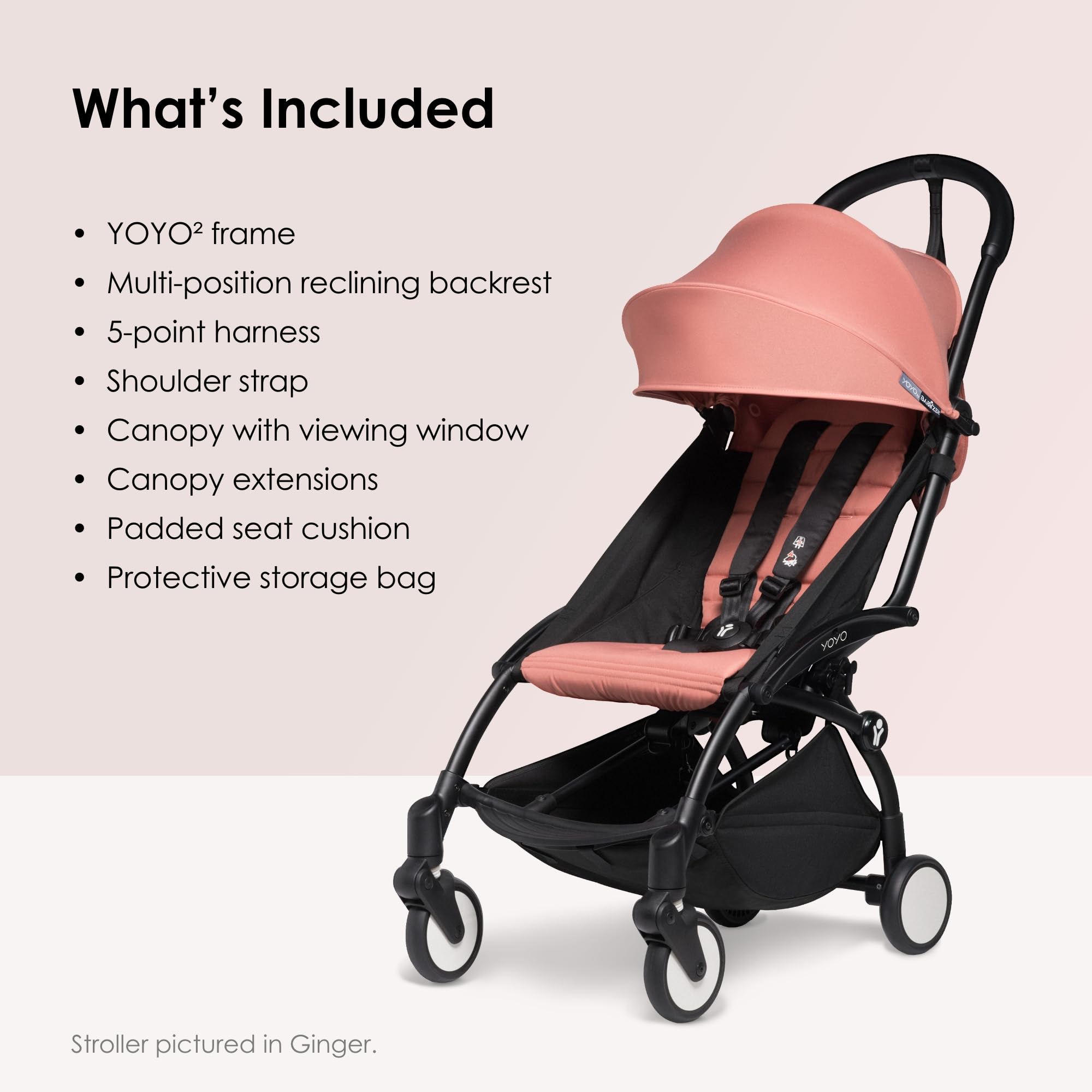 BABYZEN YOYO2 Lightweight Compact Stroller - Black Frame, Seat Cushion & Canopy - Up to 48.5 lbs Capacity - Perfect for Travel, City Walks & Airplane Use
