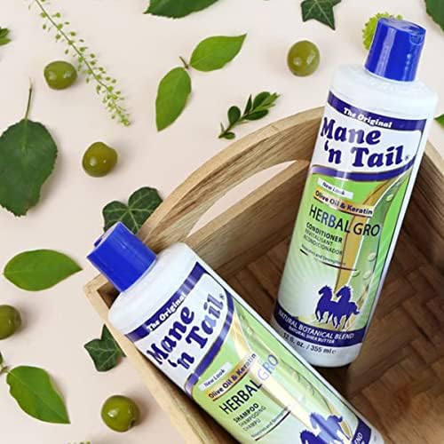 Mane 'n Tail Herbal Gro Shampoo & Conditioner Set - 12oz (355ml) with Olive Oil & Keratin for Hair Growth, Strength & Shine - Perfect for Damaged Hair & Scalp Care - Salon Quality for Men & Women