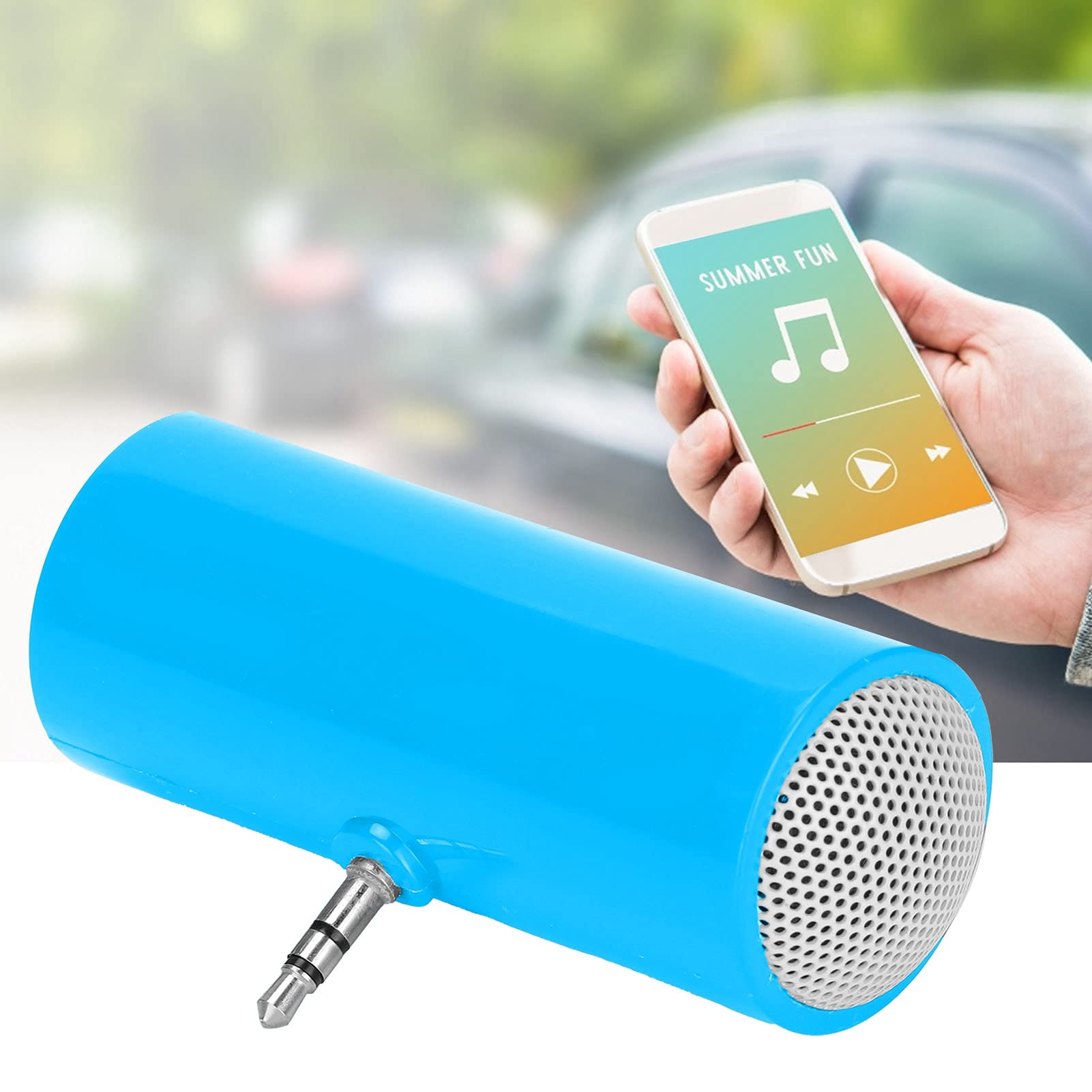 PUSOKEI Mini Portable Speaker - Plug in Speaker with 3.5mm AUX Audio Interface, Plug and Play for Smartphone, Tablet, Computer, MP3 & MP4 (Blue) | Perfect for Travel, Outdoor Activities & Home Entertainment
