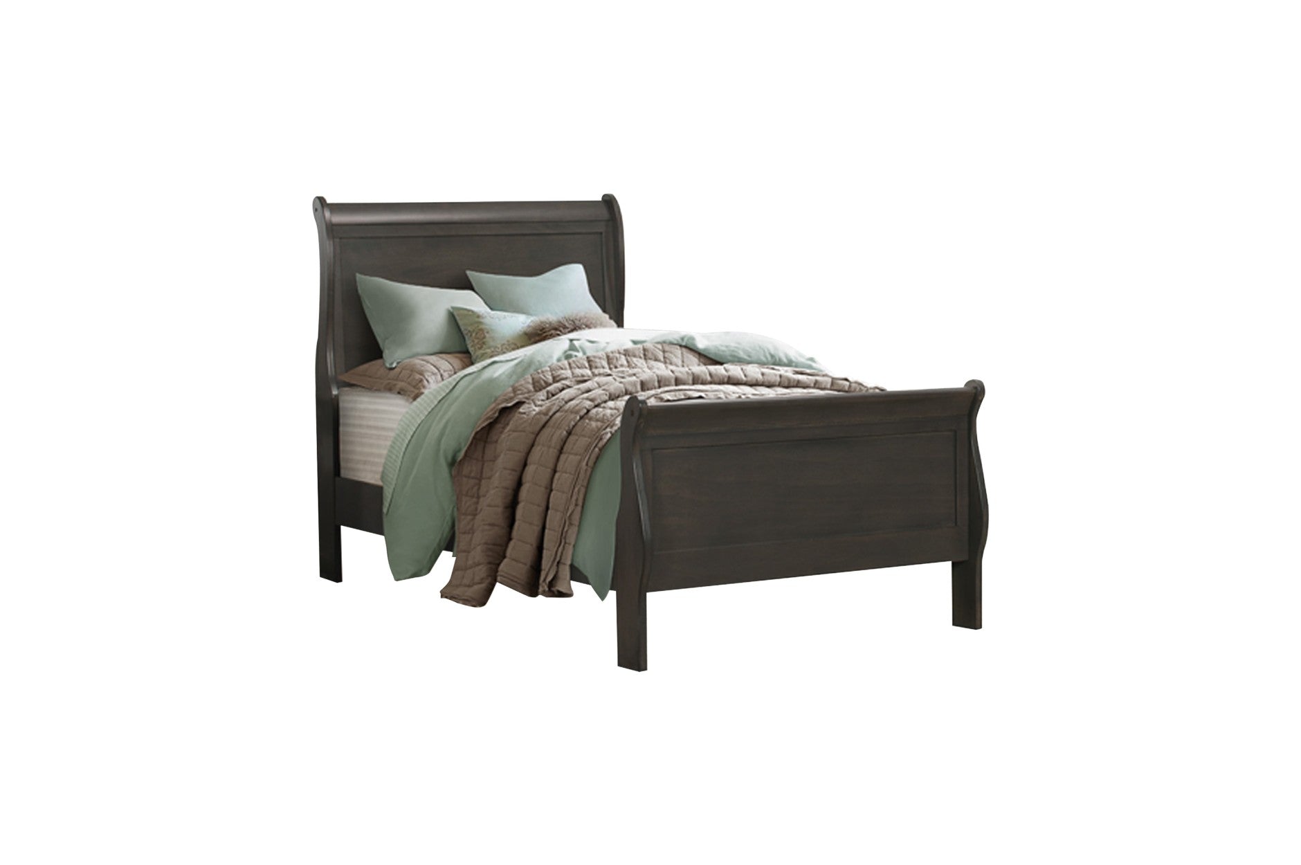 Coastal Grey Sleigh Bed Frame - Queen Size Solid Wood Bedroom Furniture for Master Bedroom & Guest Room - Romantic & Classic Design for Coastal, Farmhouse or Cottage Style Decor