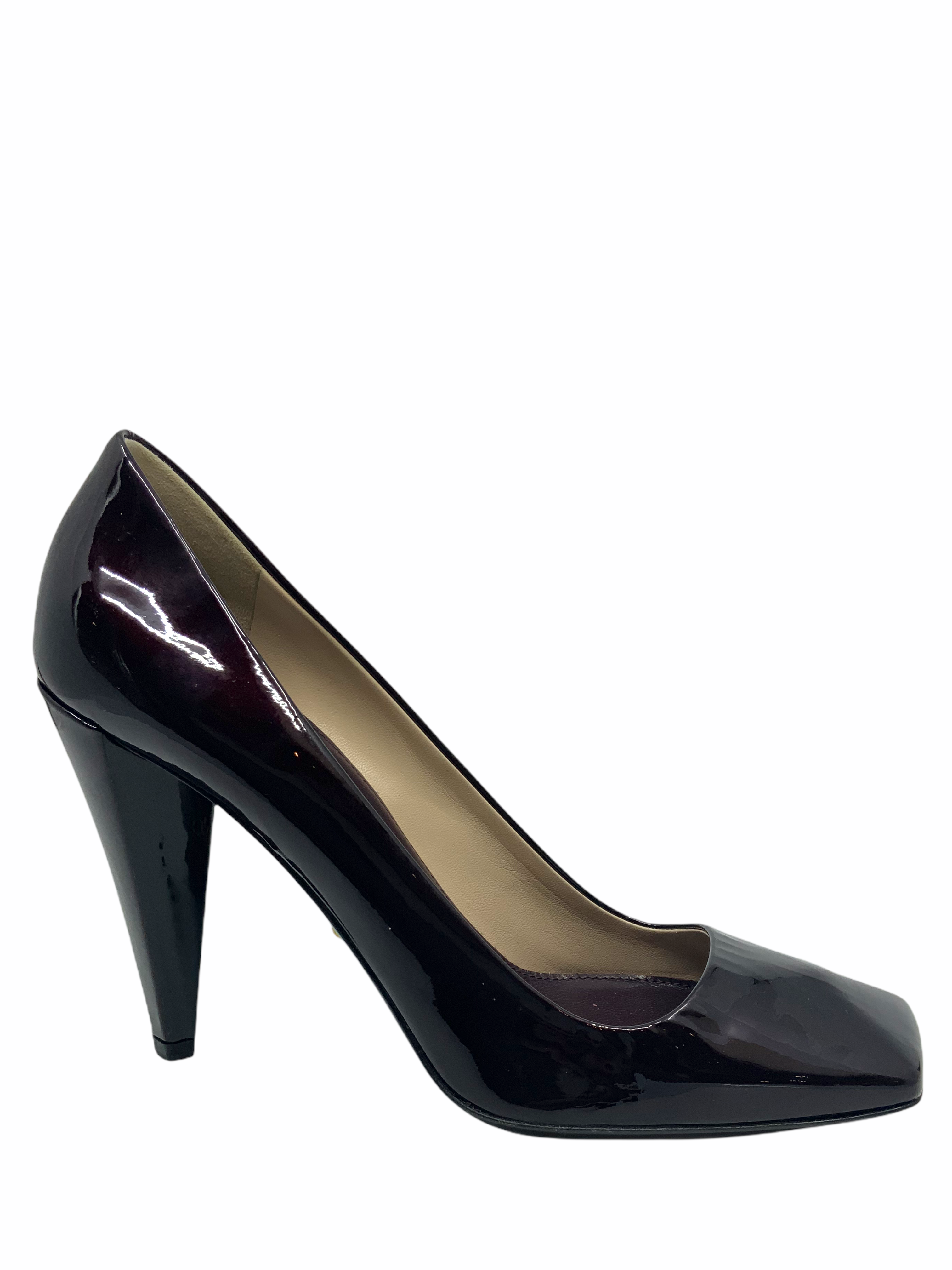 Prada Black Patent Leather Square Toe Pumps Women's Size 7 | Luxury High Heels for Office, Party & Special Occasions