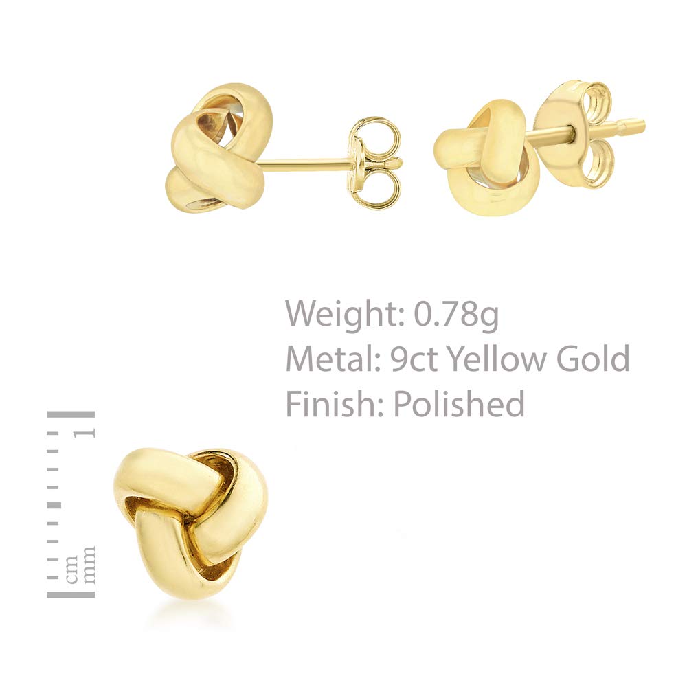 Carissima Gold 9ct Yellow Gold 9mm Triple Knot Stud Earrings for Women - Elegant Jewelry Gift for Her, Perfect for Weddings, Anniversaries & Special Occasions