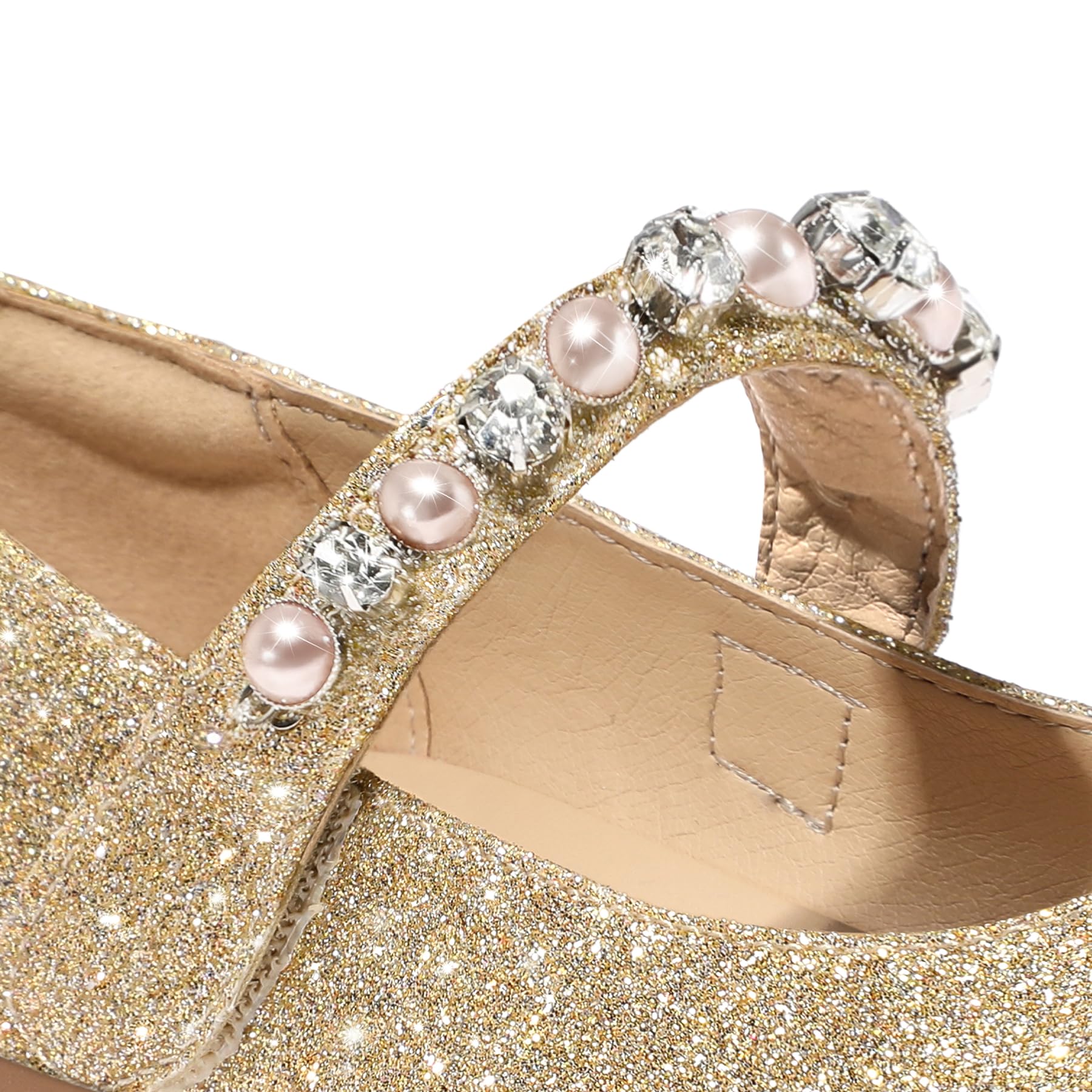 K KomForme Girls Ballet Flats with Pearl Rhinestones - Mary Jane Slip-On Shoes for Toddler/Little Kid/Big Kid - Perfect for Party, School, Wedding & Dress Occasions
